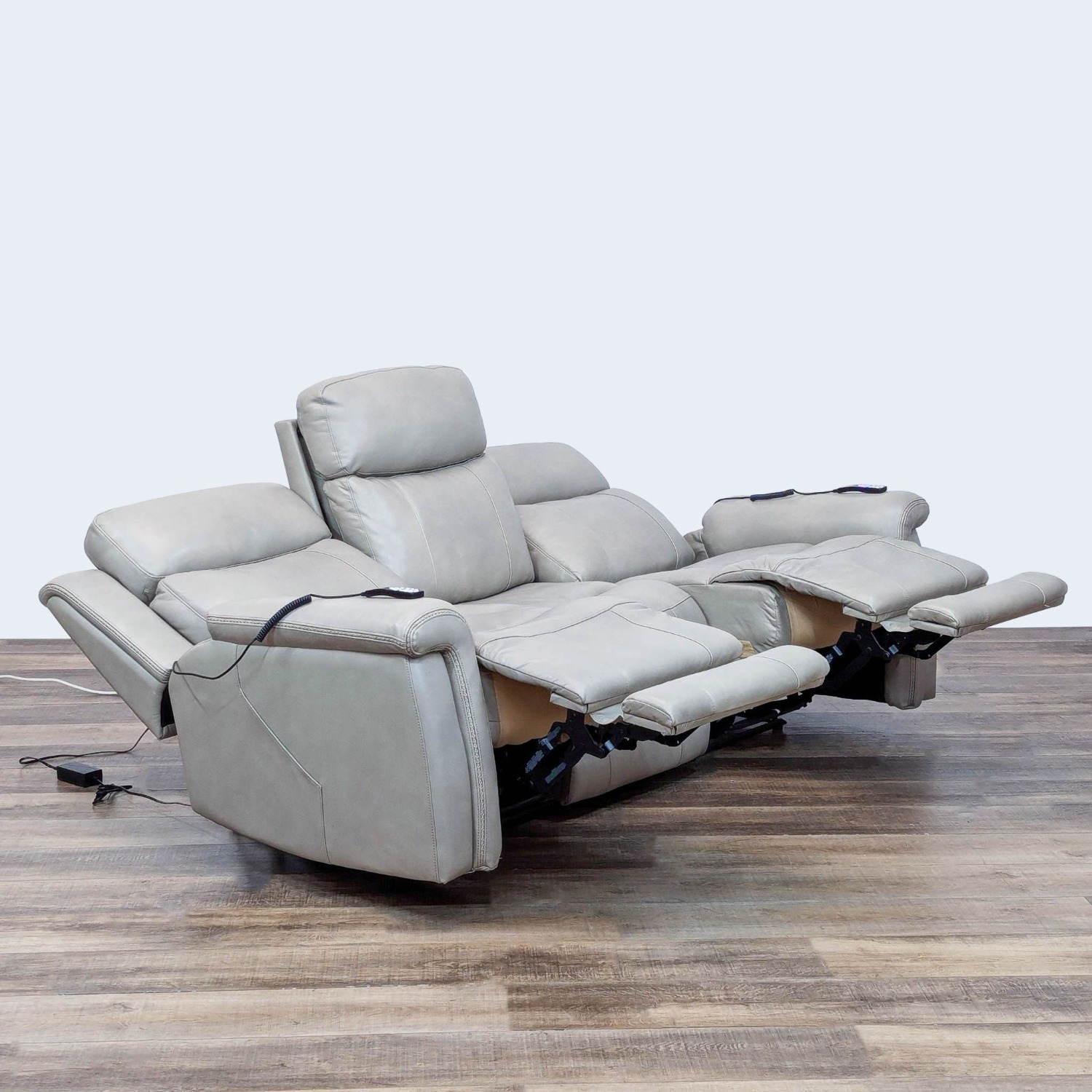 Living Spaces Serena Power Reclining Leather Sofa - image-5