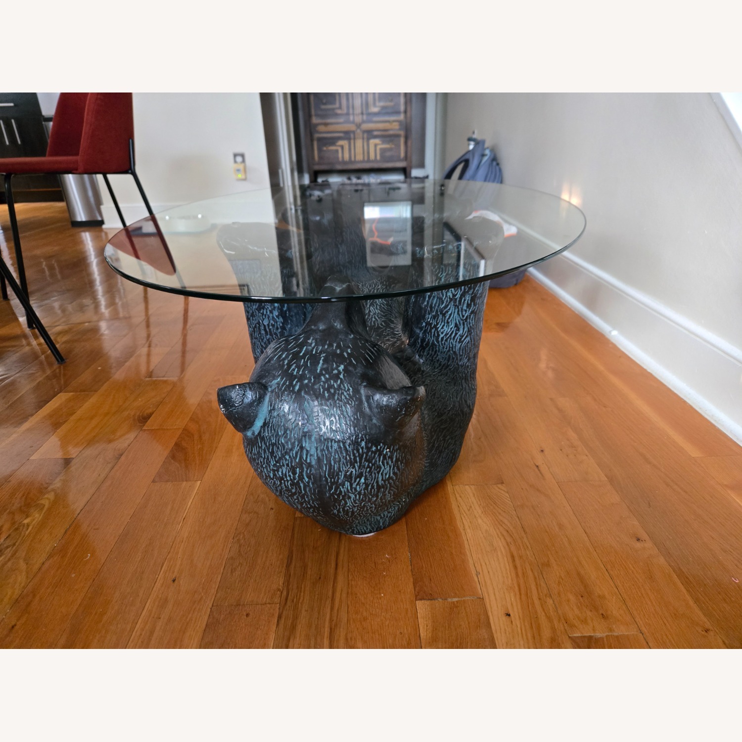 Vintage Bear Coffee Table Black Bear Glass Top - image-2
