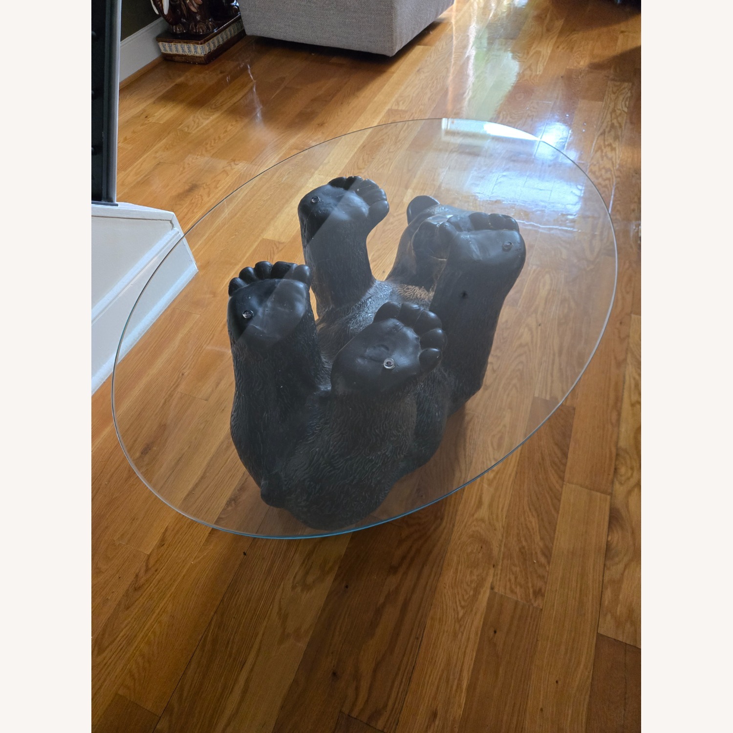 Vintage Bear Coffee Table Black Bear Glass Top - image-3