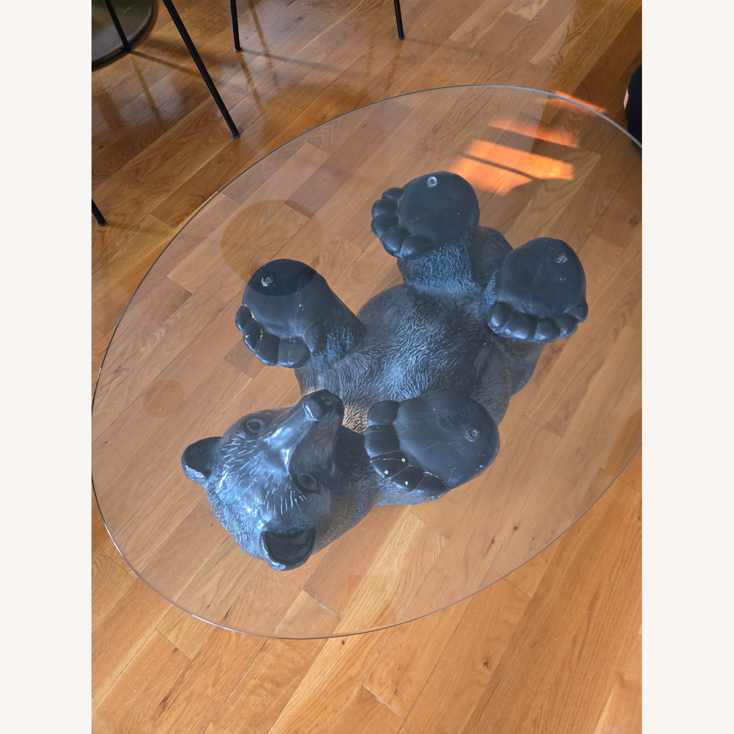 Vintage Bear Coffee Table Black Bear Glass Top - image-1