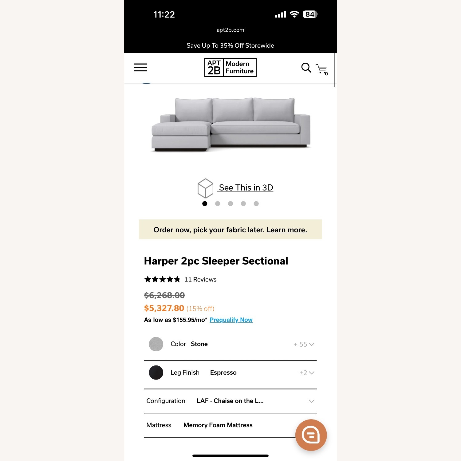 Apt 2B Gray Sleeper Sectional Memory Foam Mattress - image-1