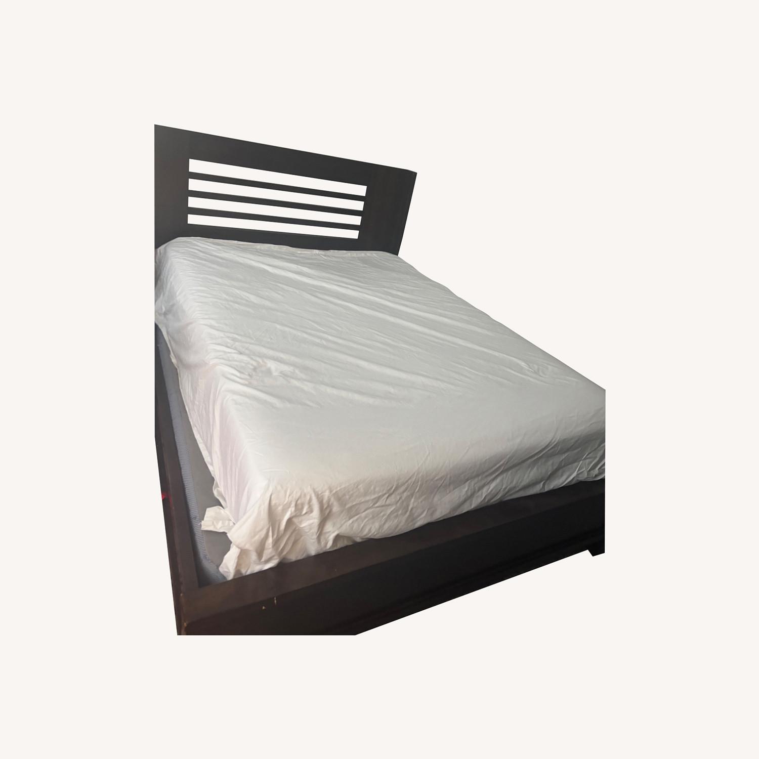 Dark Brown Wood Queen Bed - image-0