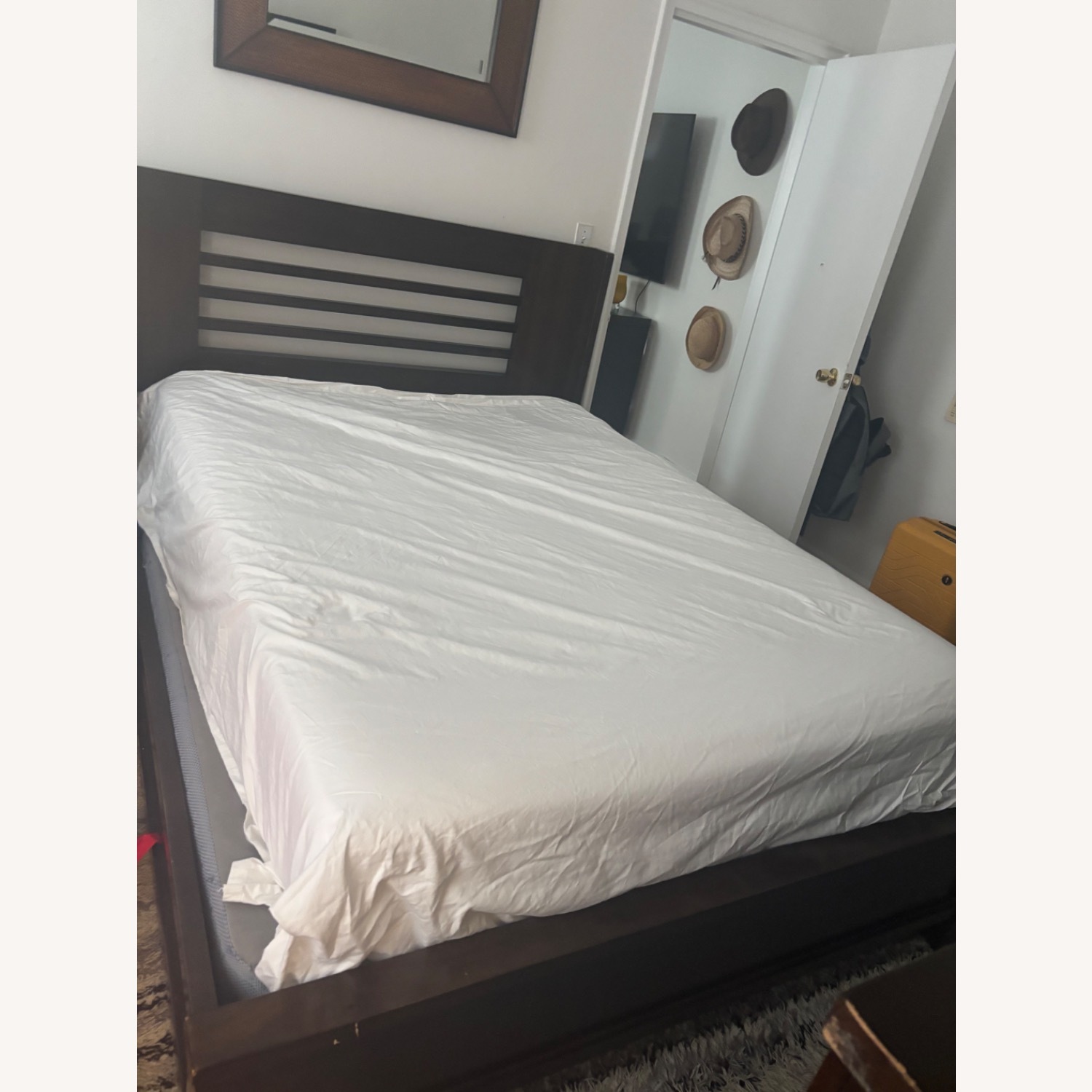 Dark Brown Wood Queen Bed - image-1