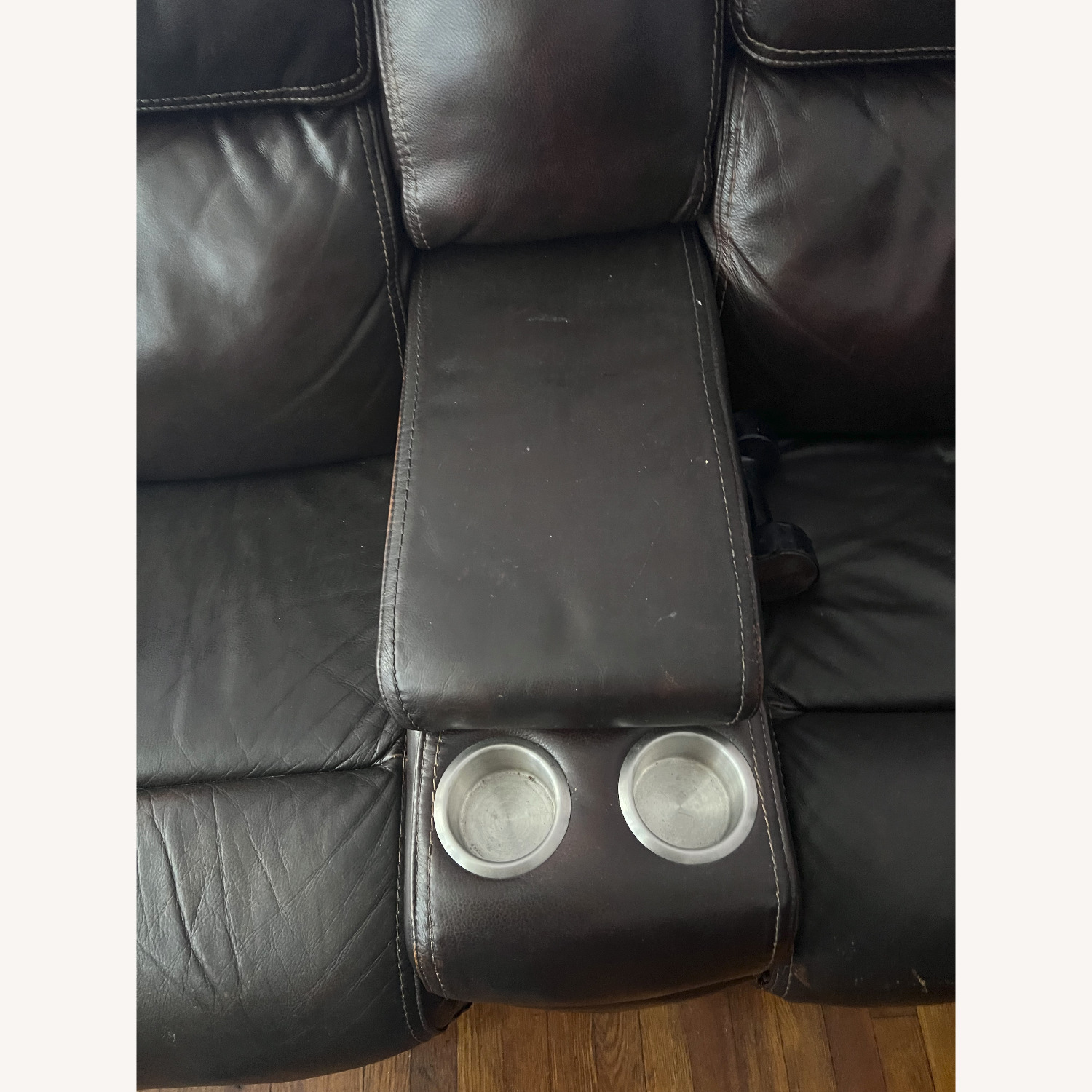 Macy's Dark Brown Leather Electric Recliner Sofa - image-2