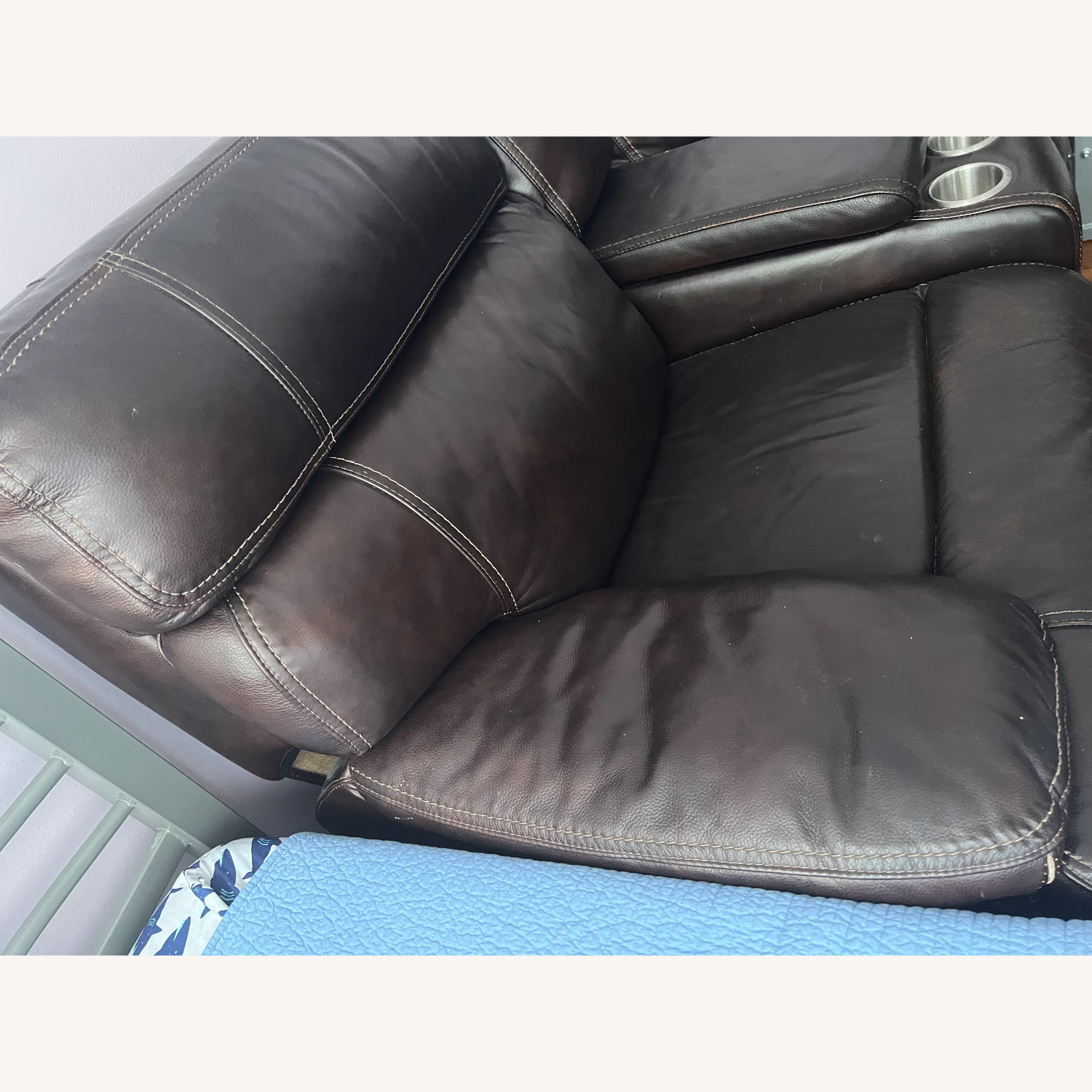 Macy's Dark Brown Leather Electric Recliner Sofa - image-1