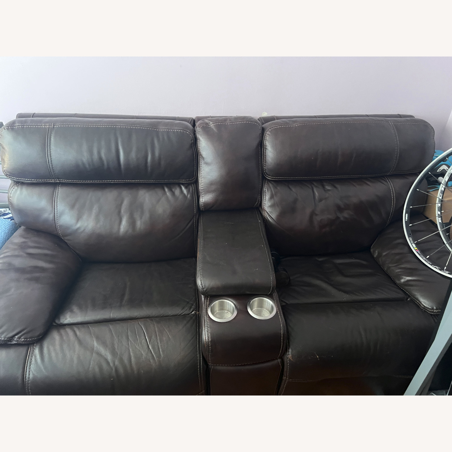 Macy's Dark Brown Leather Electric Recliner Sofa - image-0