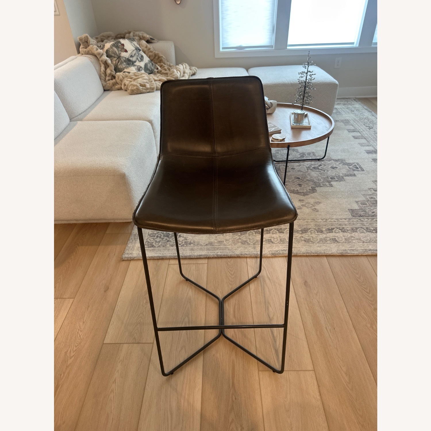 West Elm Slope Leather Bar Stools - image-1