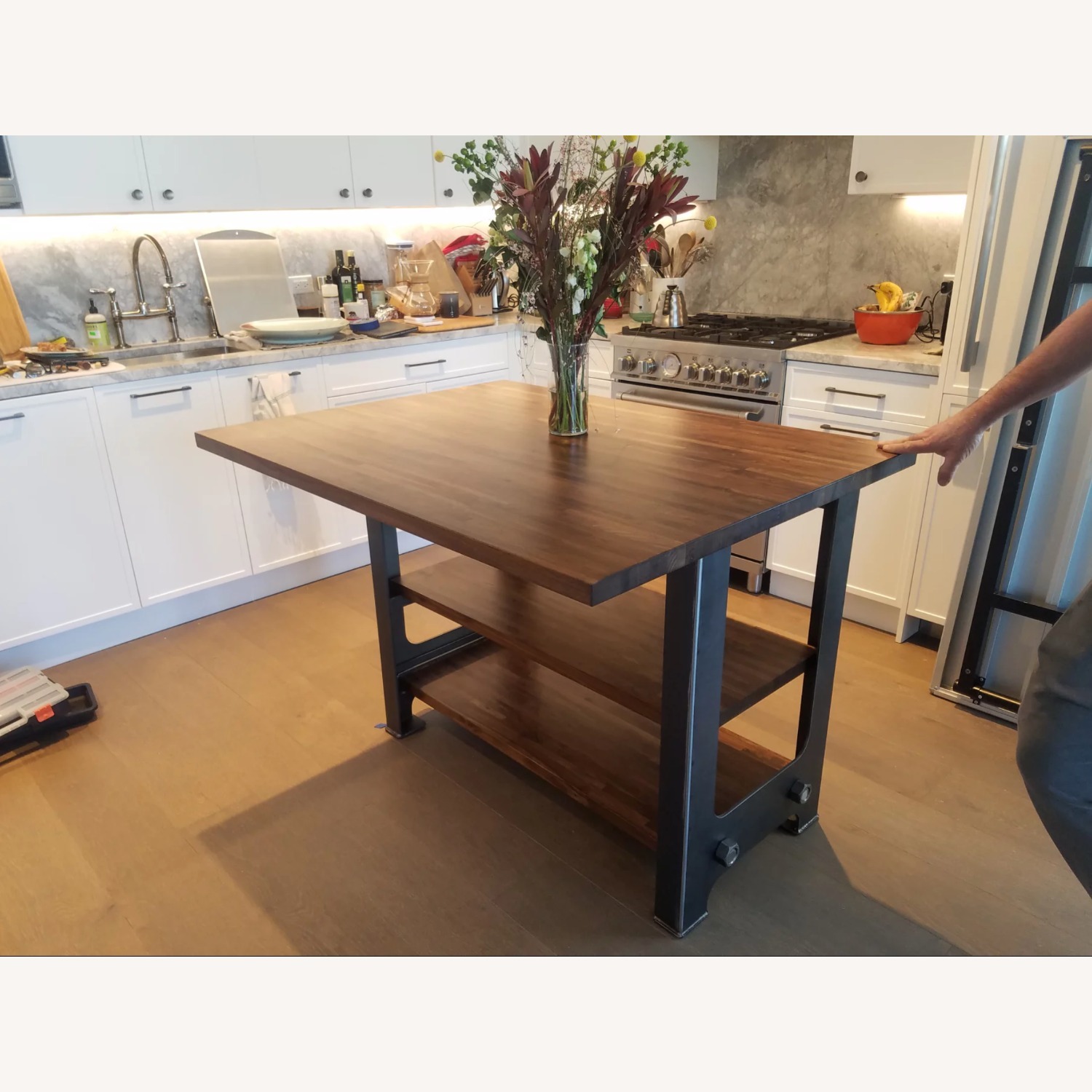 Industrial Kitchen Island with Two Stools - image-2