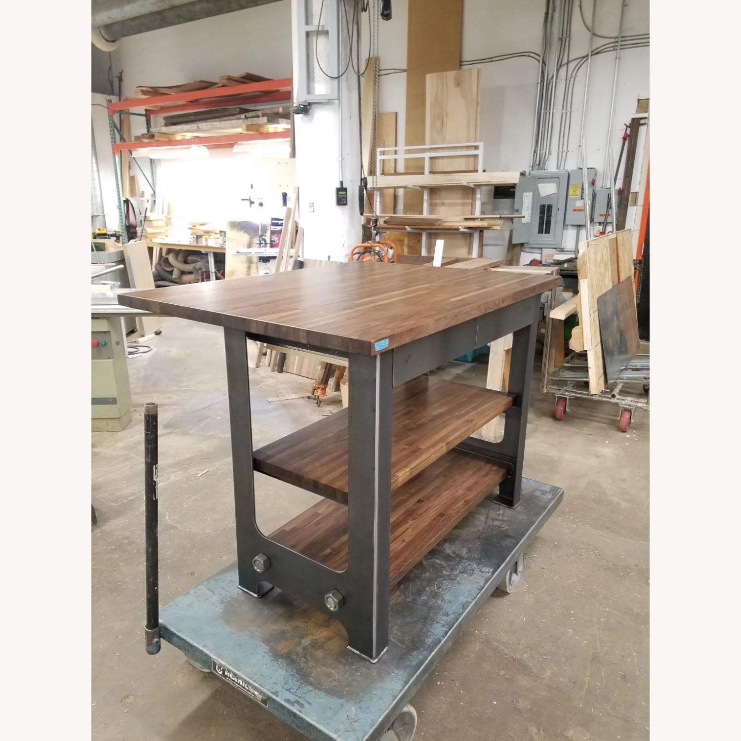 Industrial Kitchen Island with Two Stools - image-3