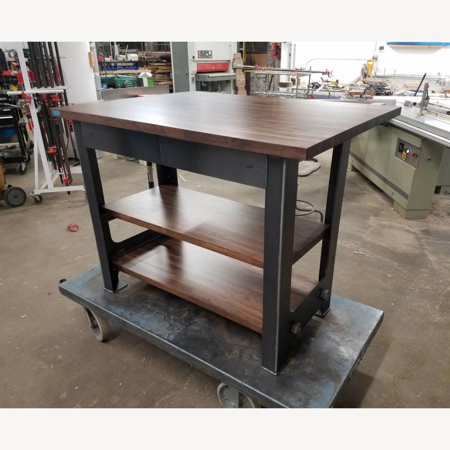 Industrial Kitchen Island with Two Stools - image-4