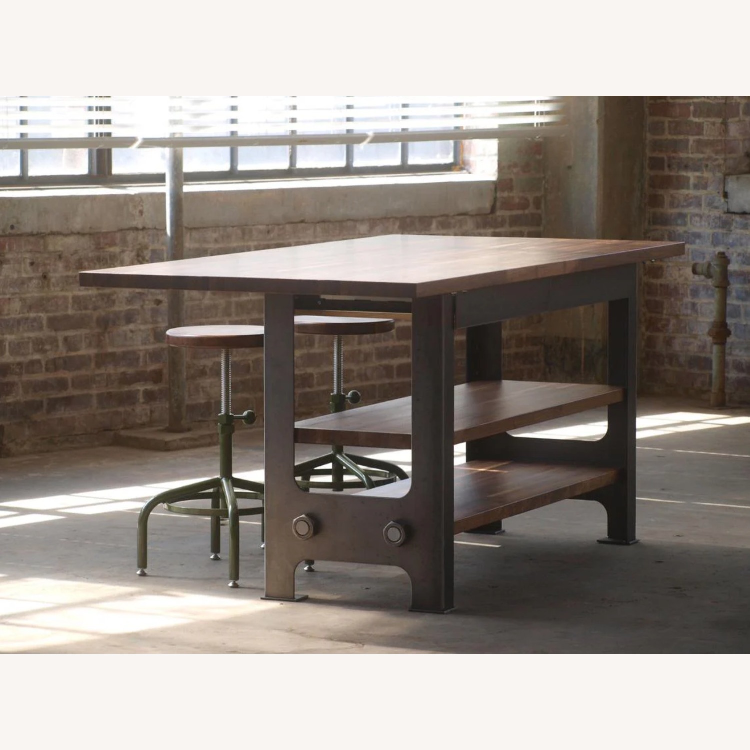 Industrial Kitchen Island with Two Stools - image-1