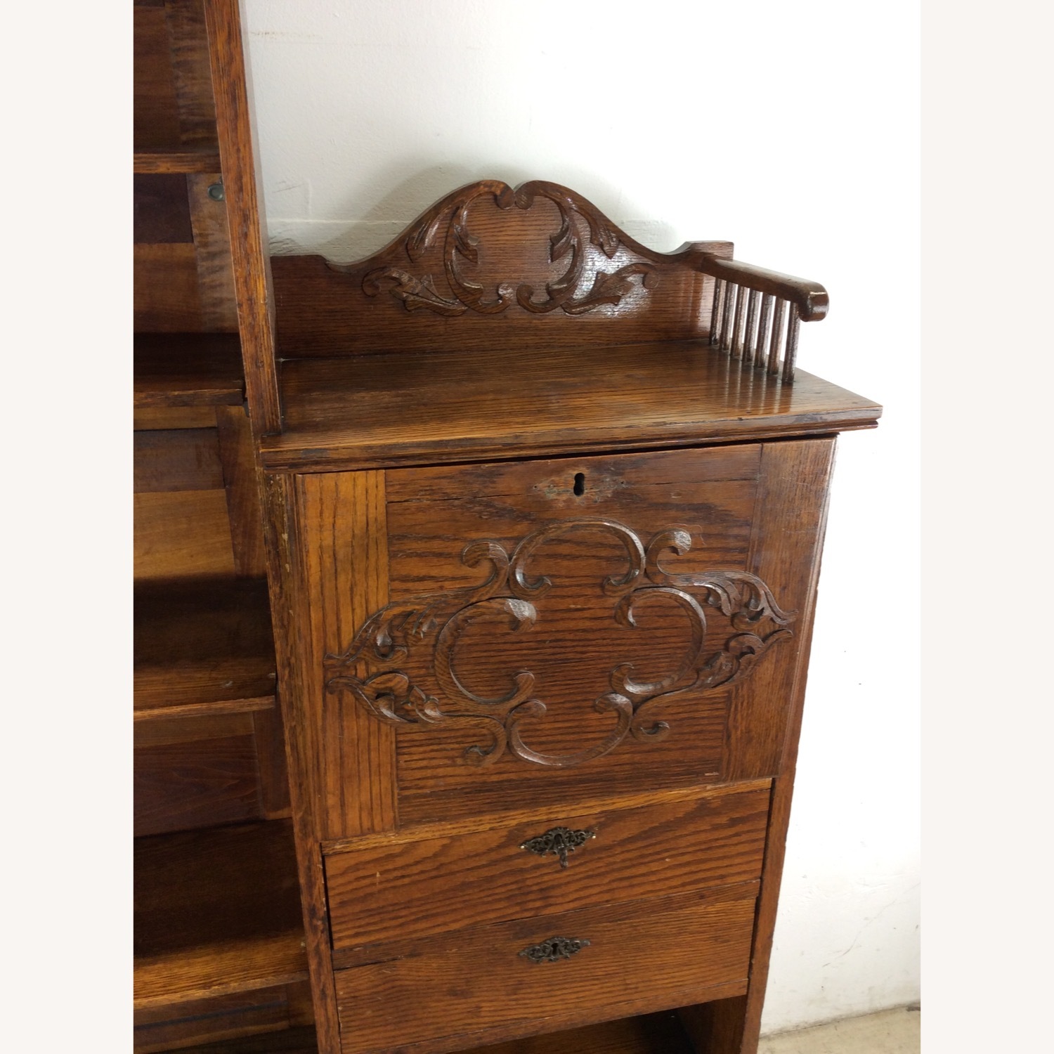 Antique Oak Side by Side w/ Bookcase & Desk - image-5