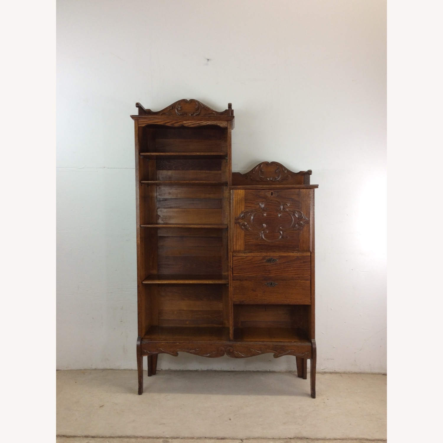 Antique Oak Side by Side w/ Bookcase & Desk - image-2