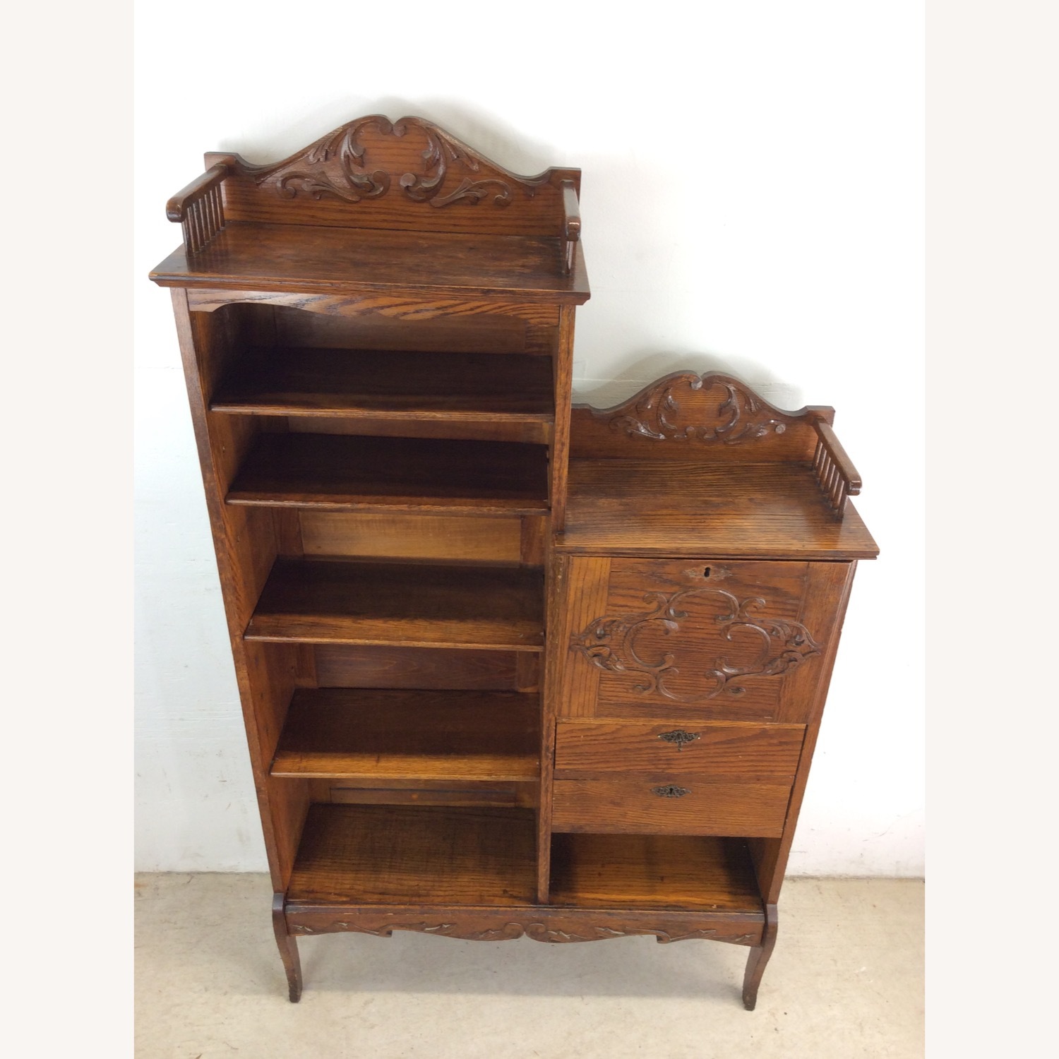 Antique Oak Side by Side w/ Bookcase & Desk - image-3