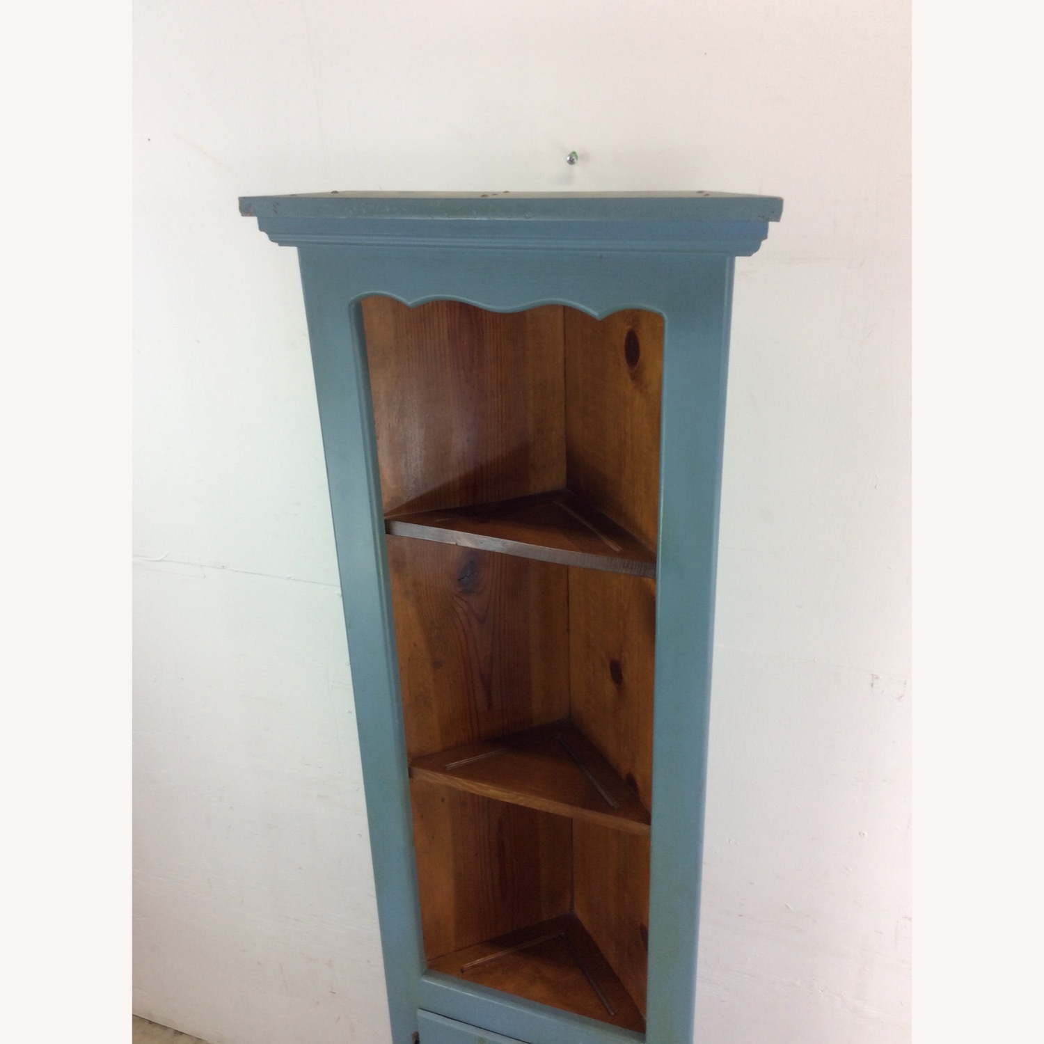 Antique Pine Corner Cabinet W Shelving & Cabinet - image-5
