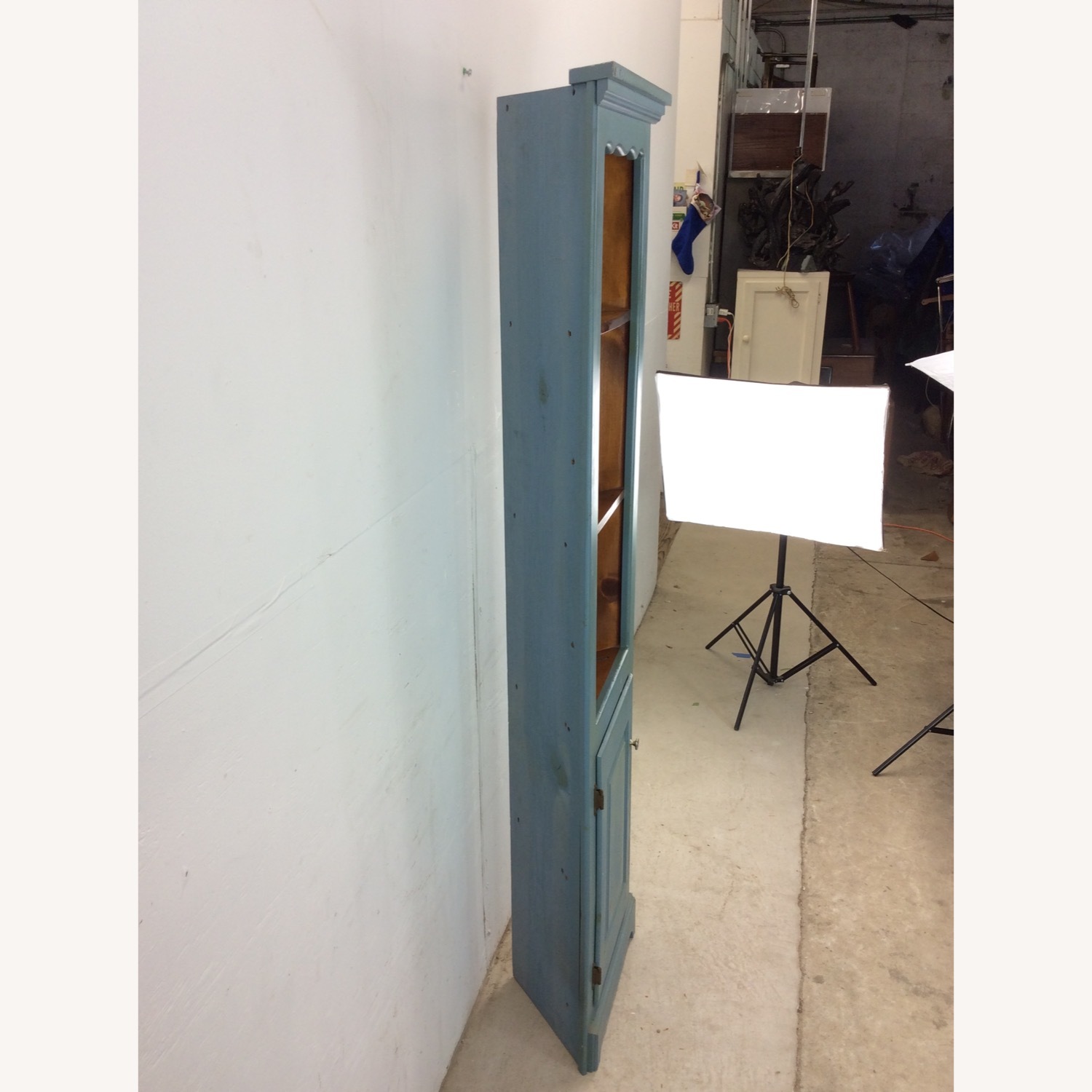 Antique Pine Corner Cabinet W Shelving & Cabinet - image-9