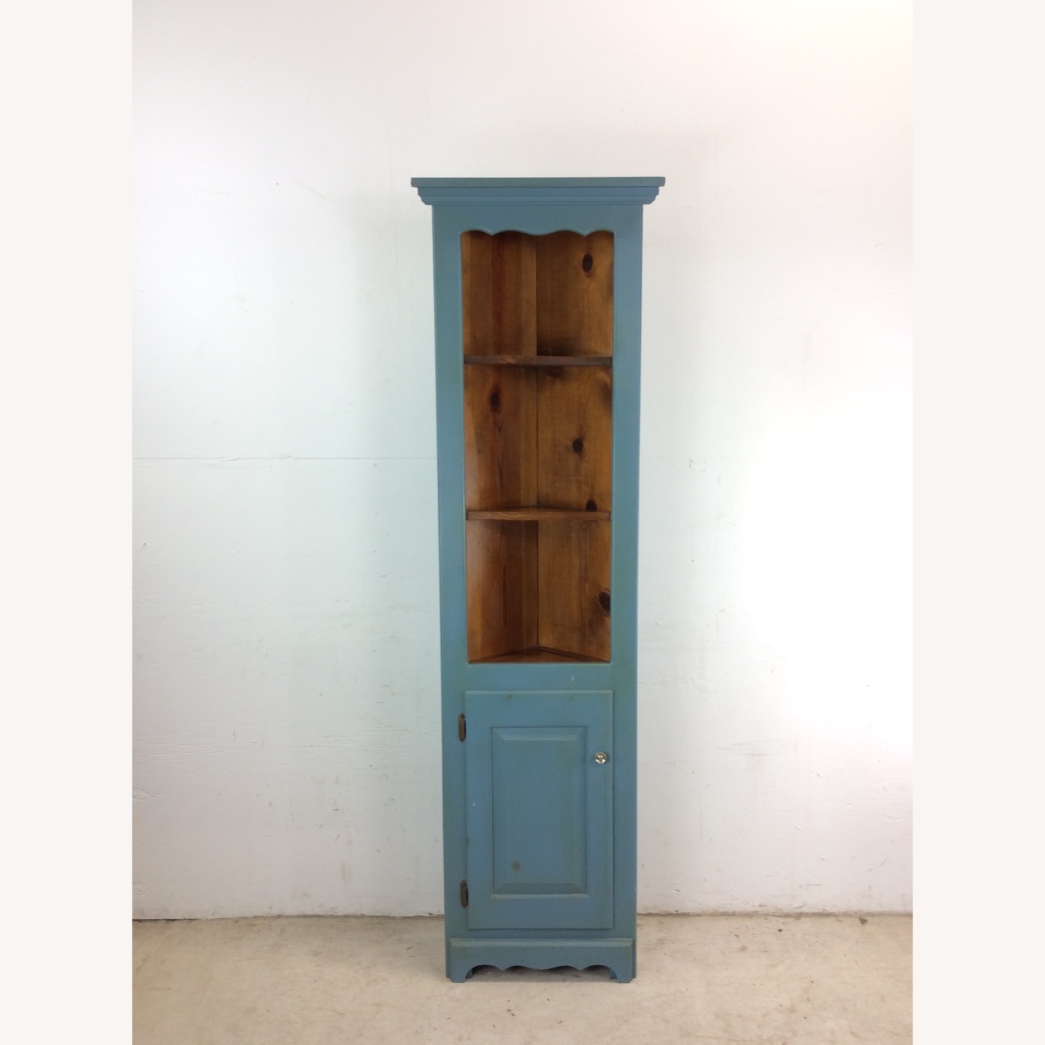 Antique Pine Corner Cabinet W Shelving & Cabinet - image-1