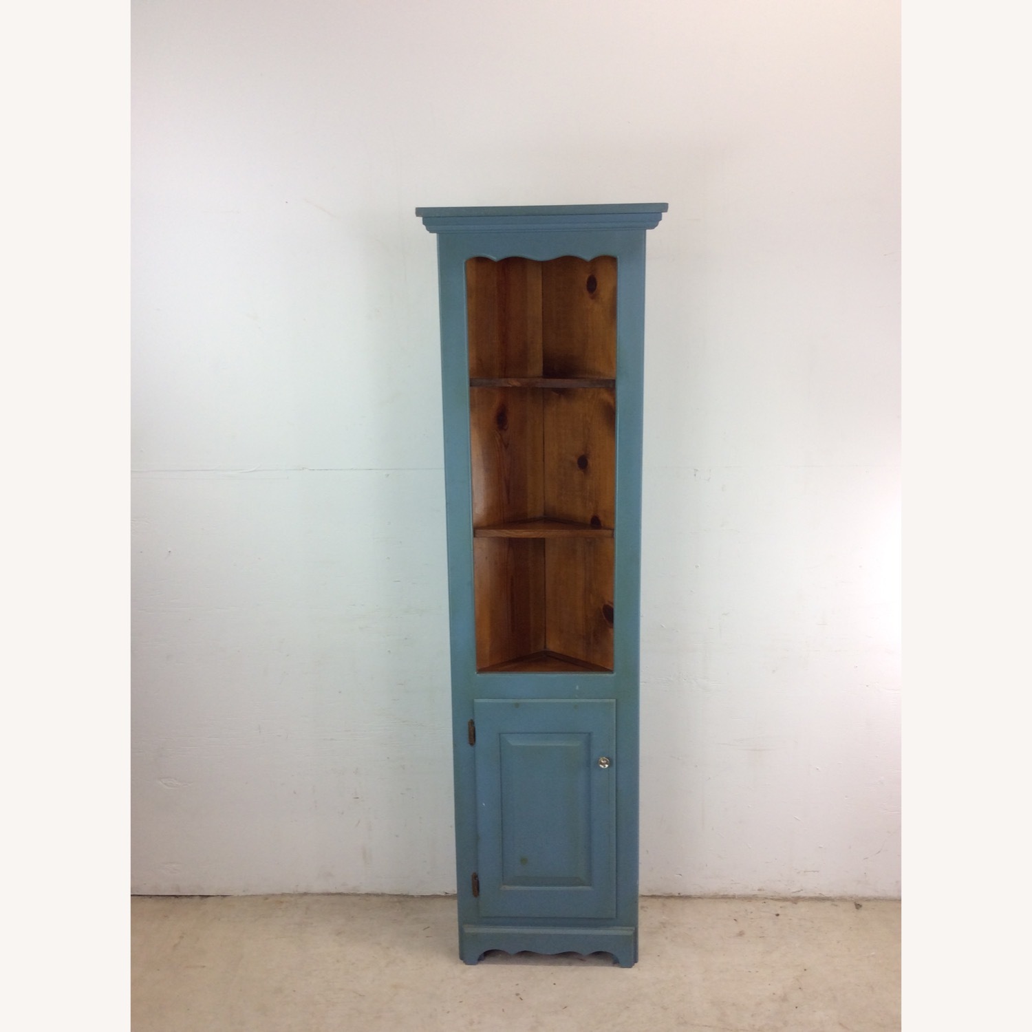 Antique Pine Corner Cabinet W Shelving & Cabinet - image-2