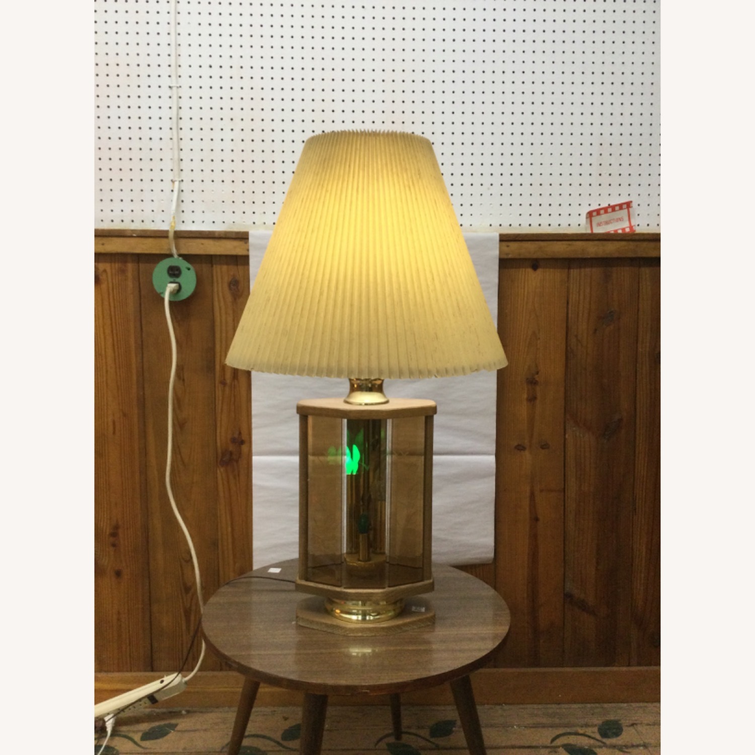 Vintage Table Lamp W Brass Accent & Pleated Shade - image-9