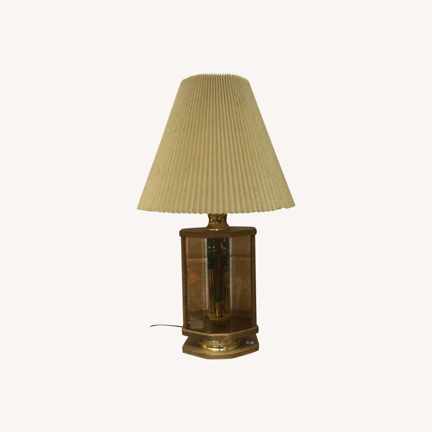Vintage Table Lamp W Brass Accent & Pleated Shade - image-0