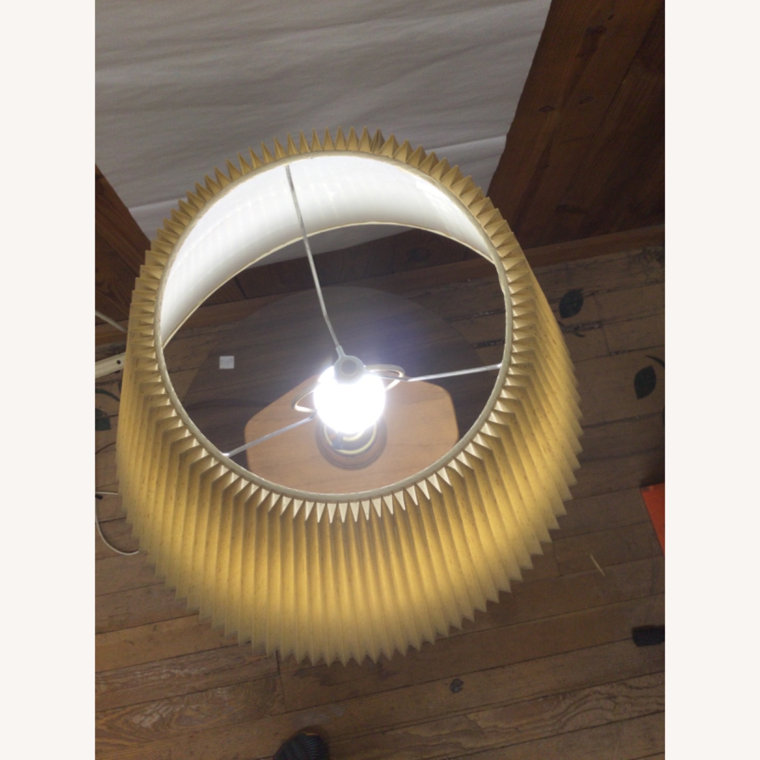 Vintage Table Lamp W Brass Accent & Pleated Shade - image-8