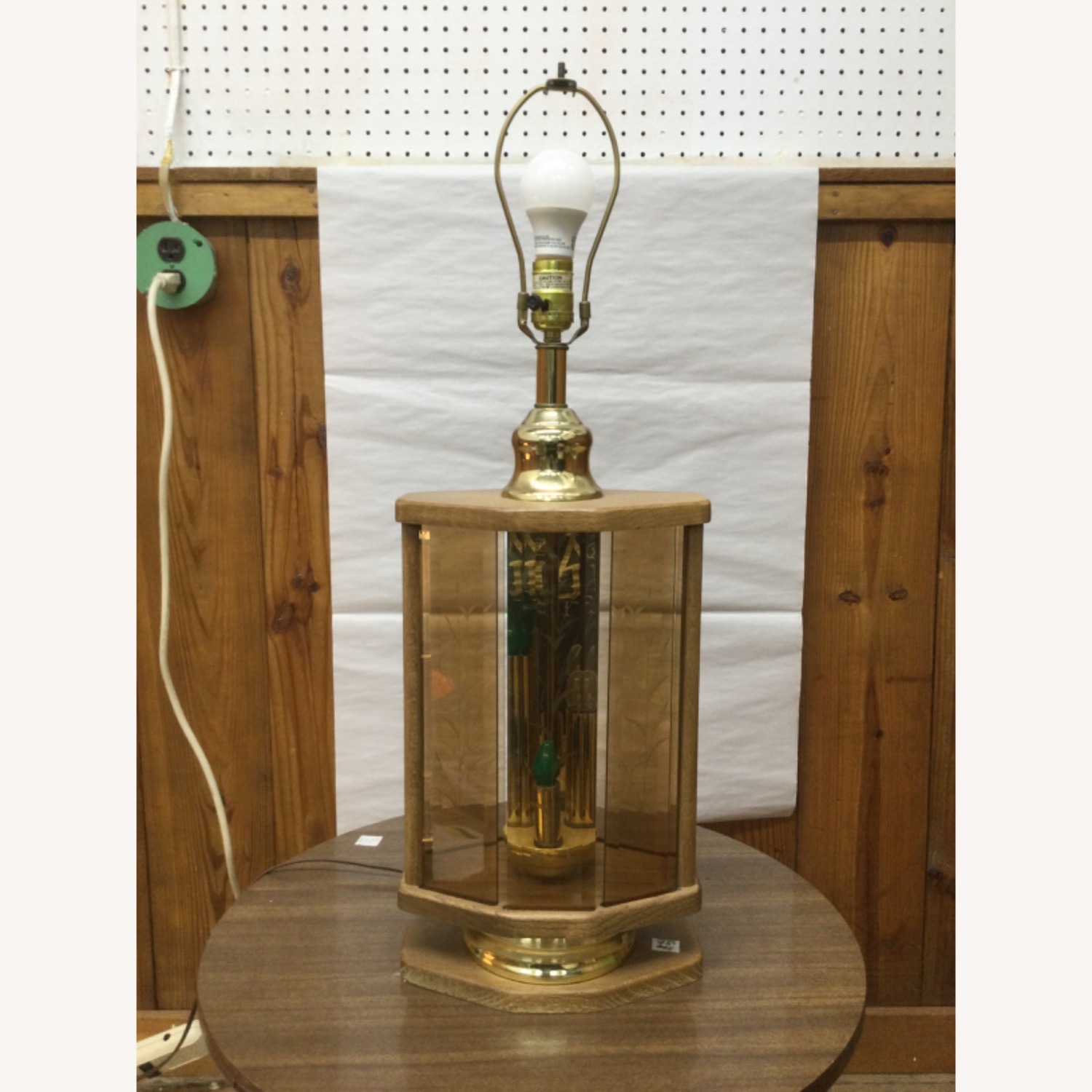 Vintage Table Lamp W Brass Accent & Pleated Shade - image-17