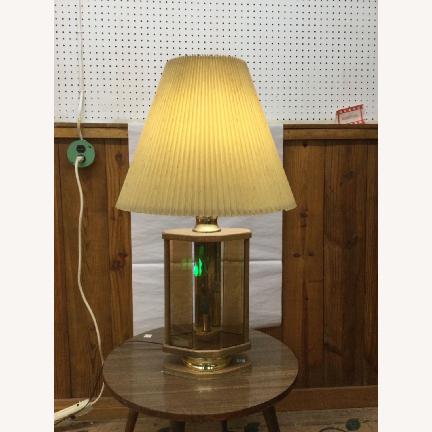 Vintage Table Lamp W Brass Accent & Pleated Shade - image-7