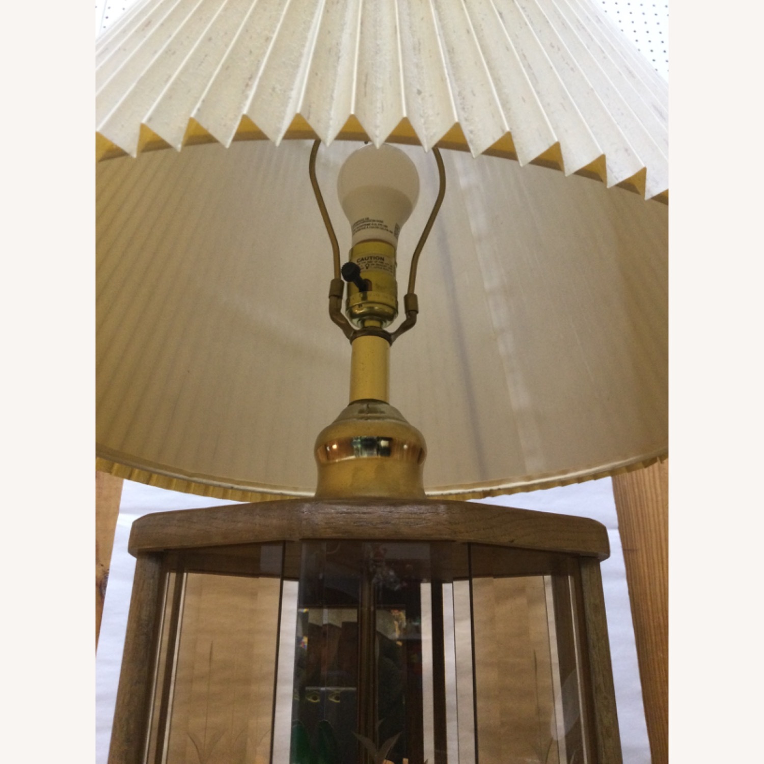 Vintage Table Lamp W Brass Accent & Pleated Shade - image-5