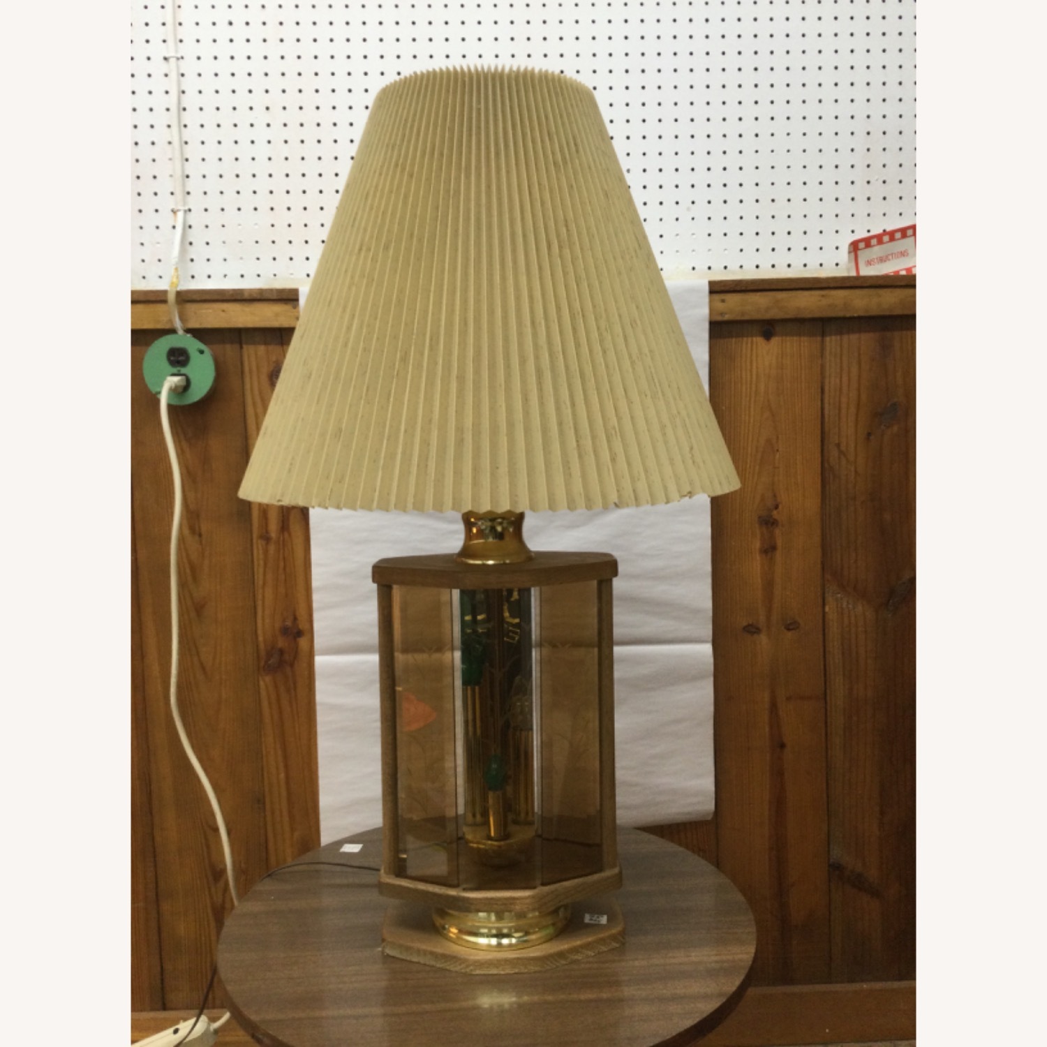 Vintage Table Lamp W Brass Accent & Pleated Shade - image-1