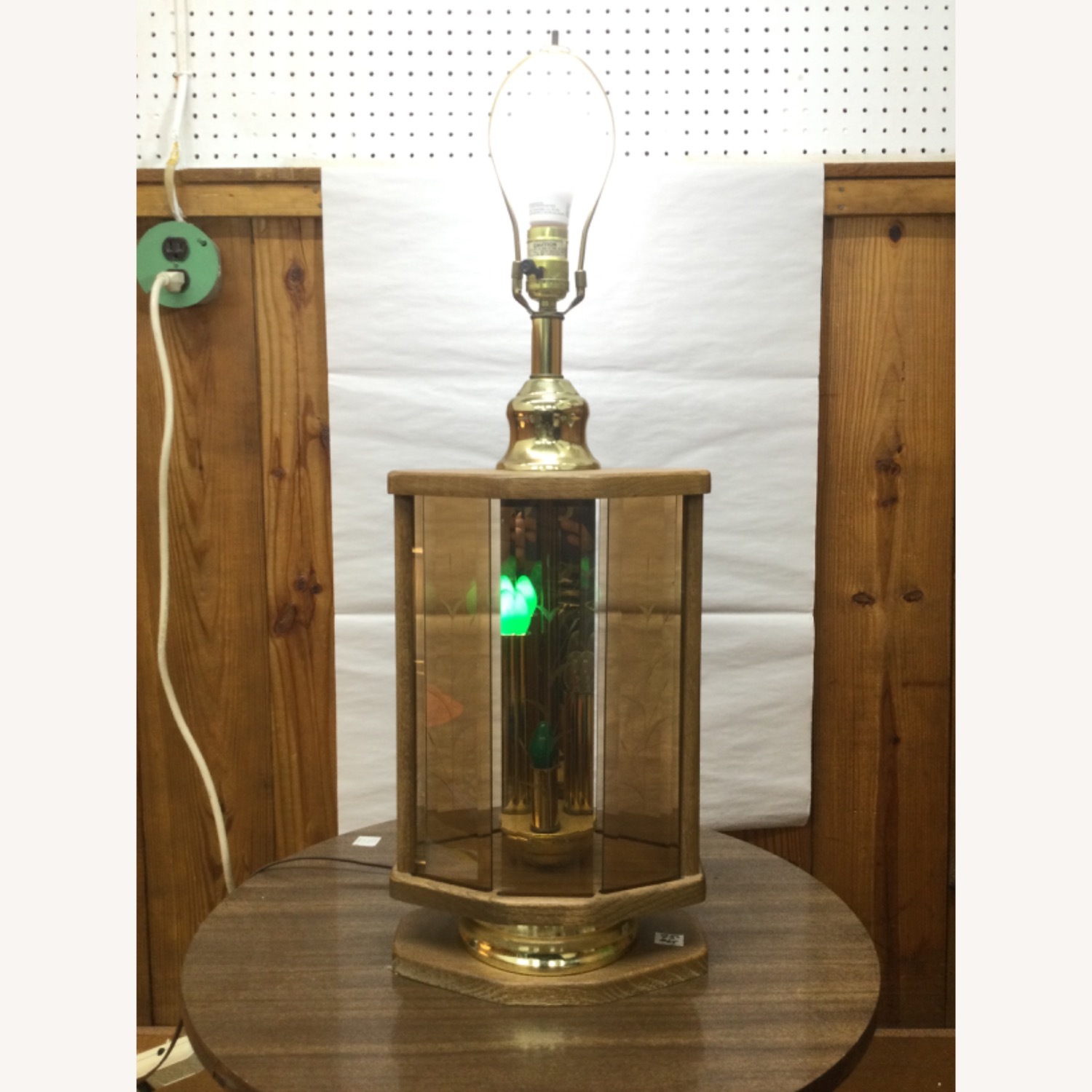 Vintage Table Lamp W Brass Accent & Pleated Shade - image-13