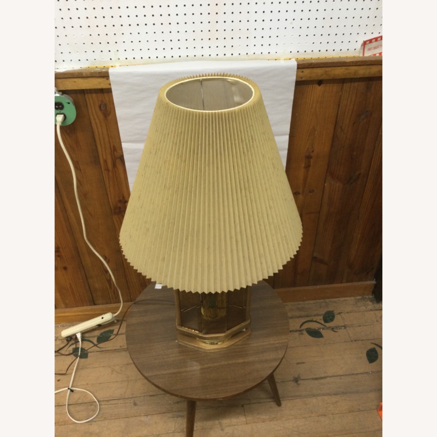 Vintage Table Lamp W Brass Accent & Pleated Shade - image-2