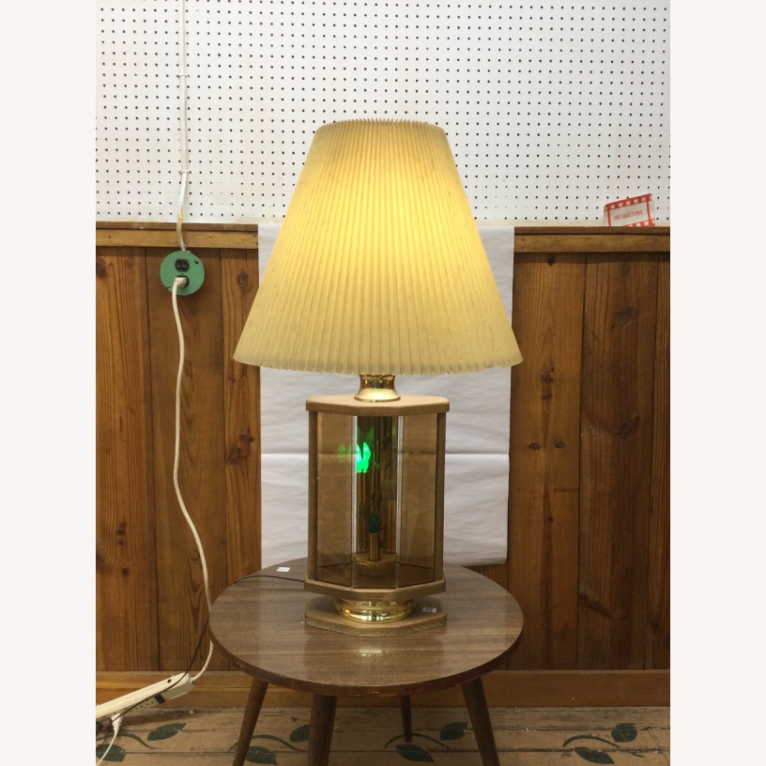 Vintage Table Lamp W Brass Accent & Pleated Shade - image-10