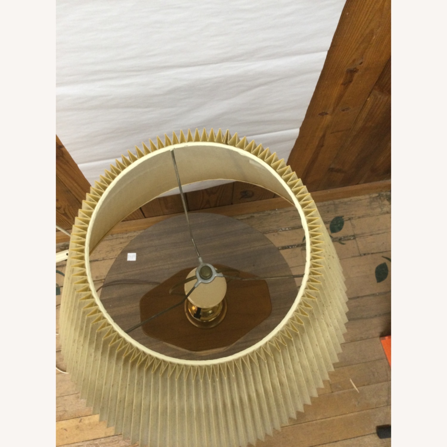 Vintage Table Lamp W Brass Accent & Pleated Shade - image-3