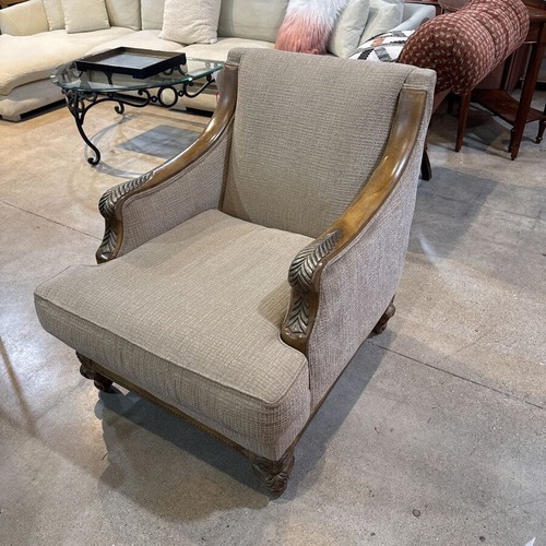 Used Wood Framed Woven Chenille Chair for sale on AptDeco