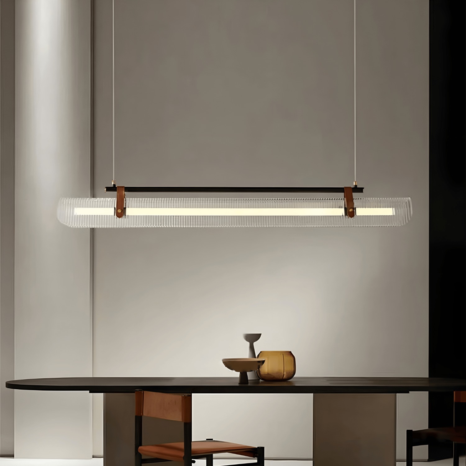 Black Rectangle Metal/Leather Chandelier L39.4 - image-4