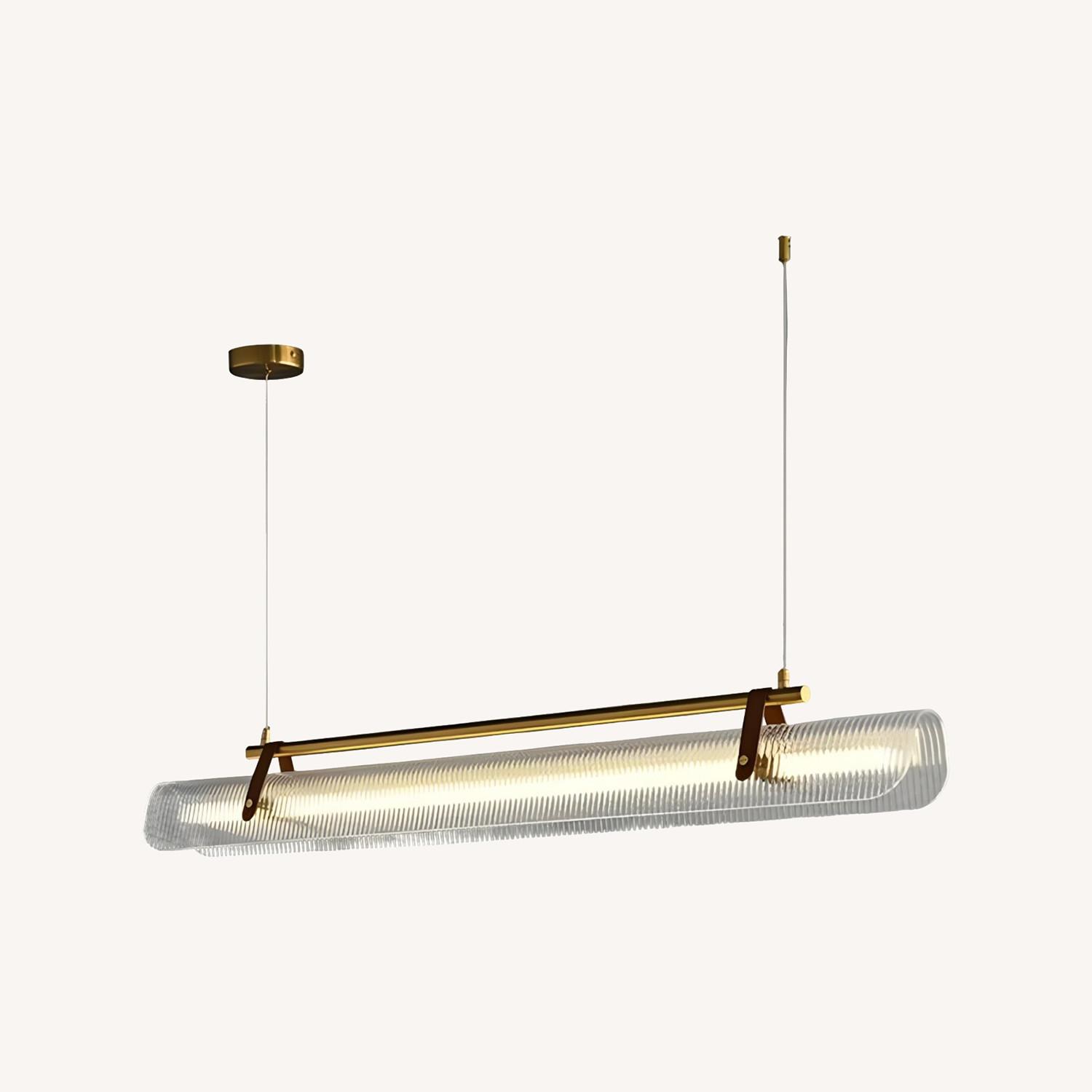 Black Rectangle Metal/Leather Chandelier L39.4 - image-0