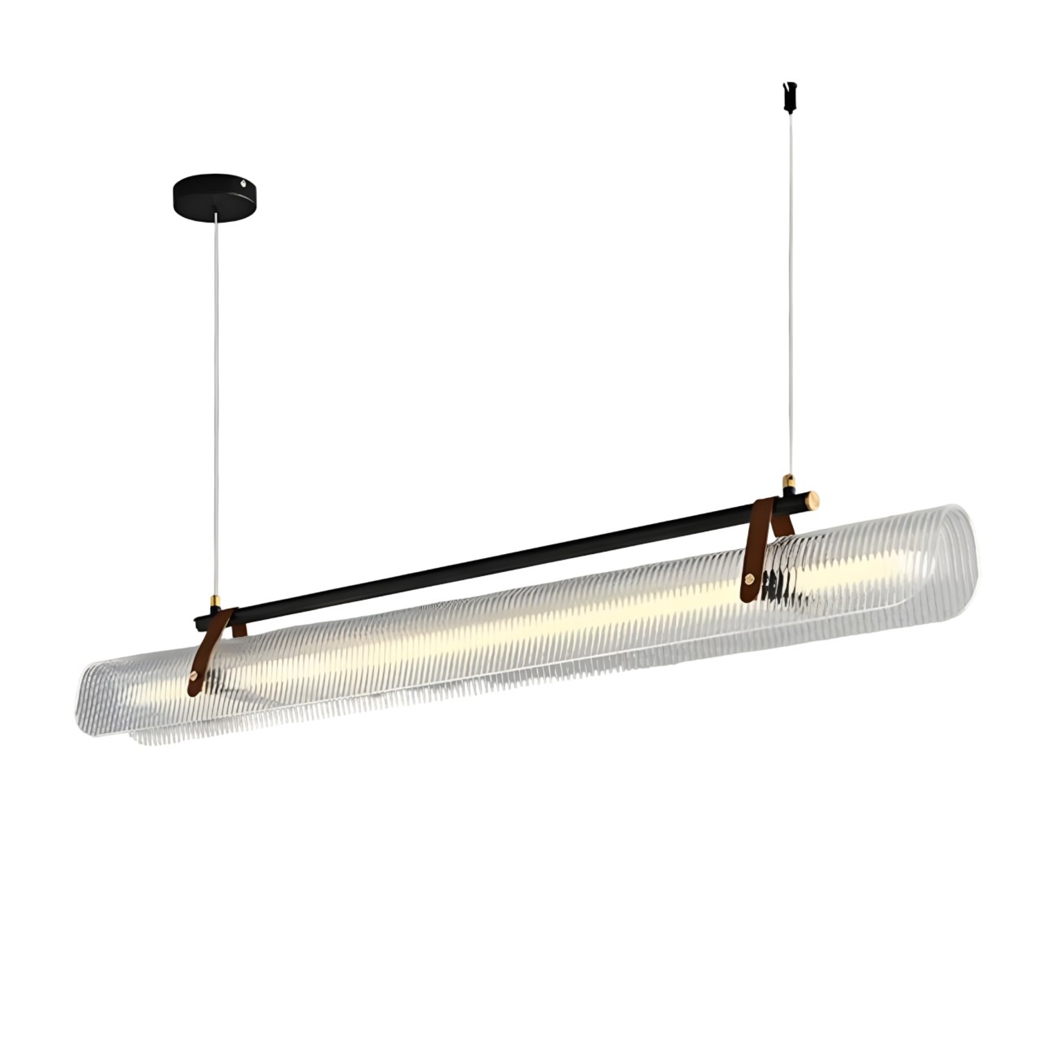 Black Rectangle Metal/Leather Chandelier L39.4 - image-3