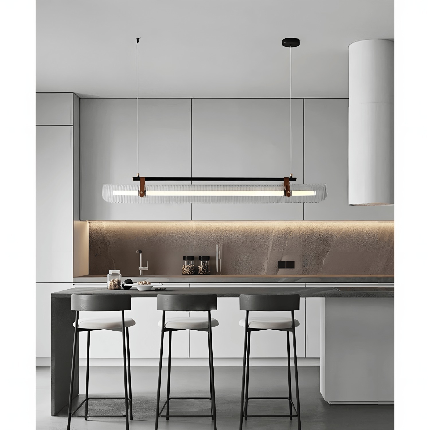 Black Rectangle Metal/Leather Chandelier L39.4 - image-2