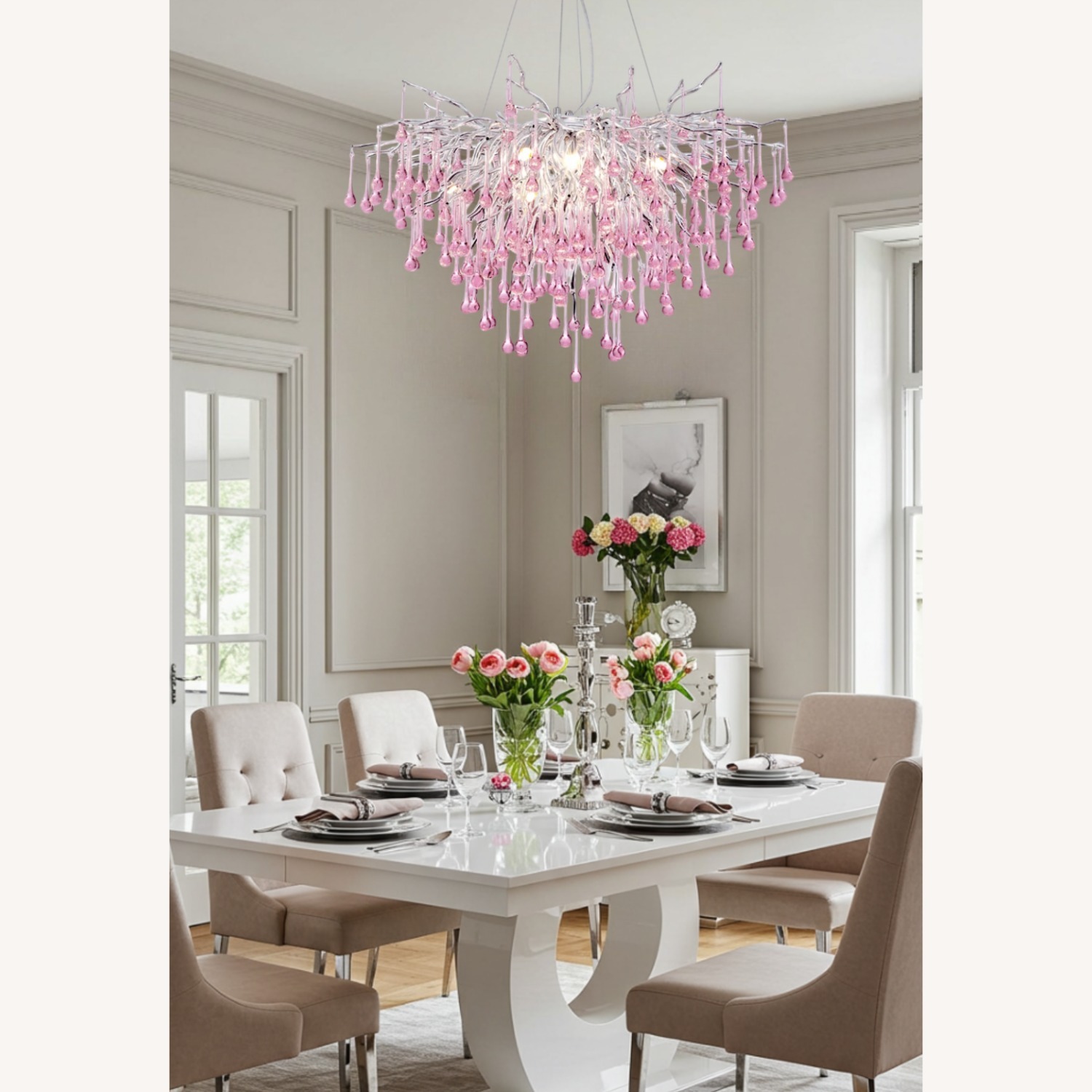 Modern Pink Crystal Chandelier - image-3