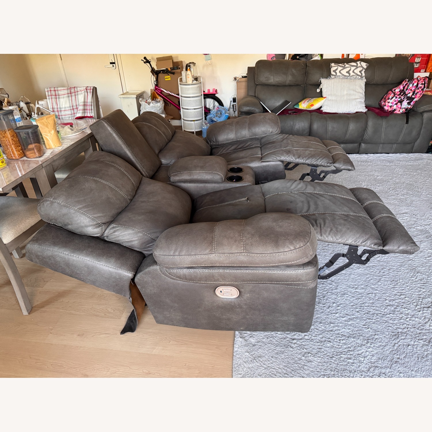 Dual Power Leather Reclining Sofa - image-5