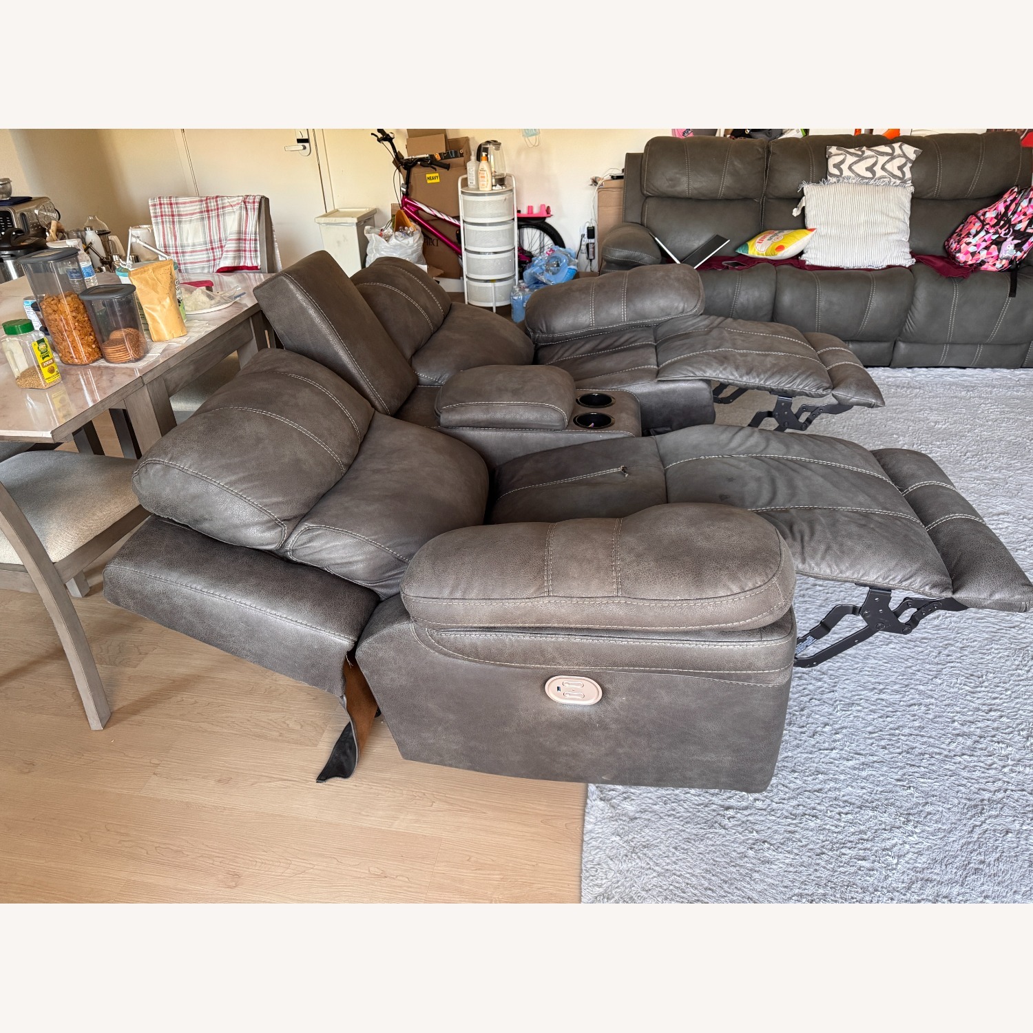 Dual Power Leather Reclining Sofa - image-8
