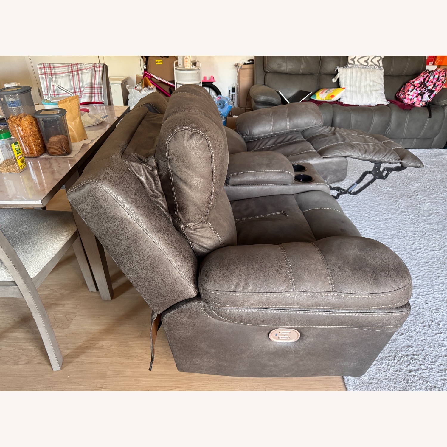 Dual Power Leather Reclining Sofa - image-4