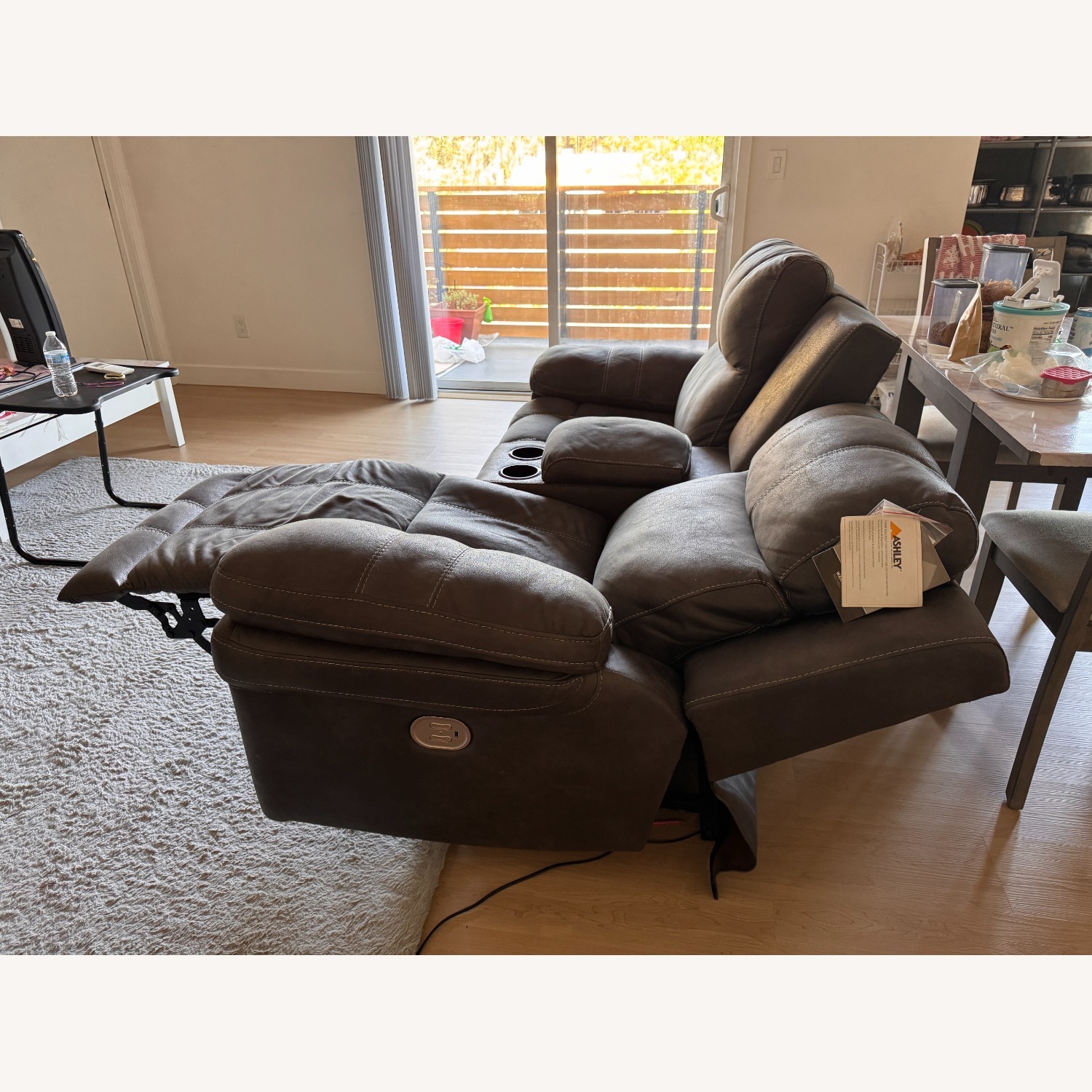 Dual Power Leather Reclining Sofa - image-6