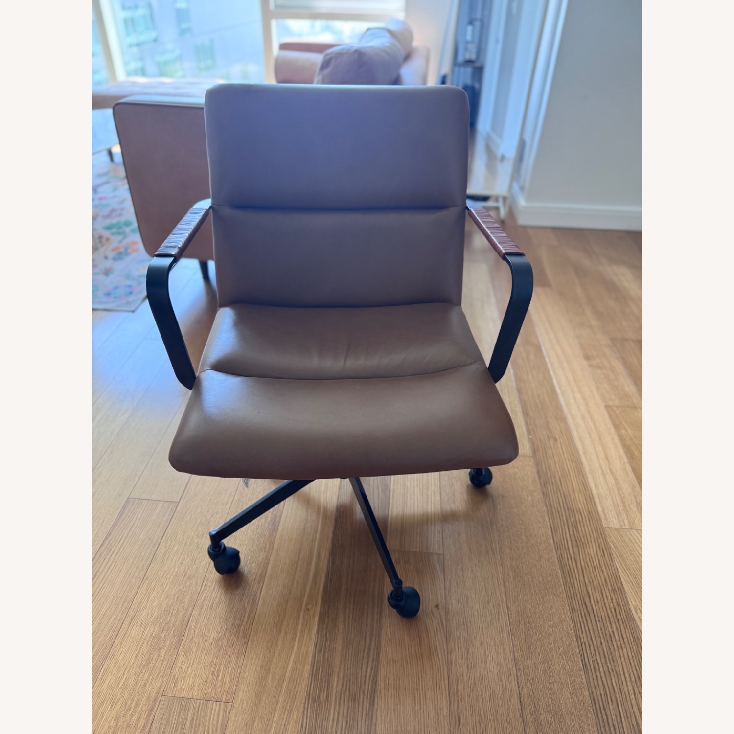 West Elm Cooper Mid-Century Leather Swivel Office Chair - image-1