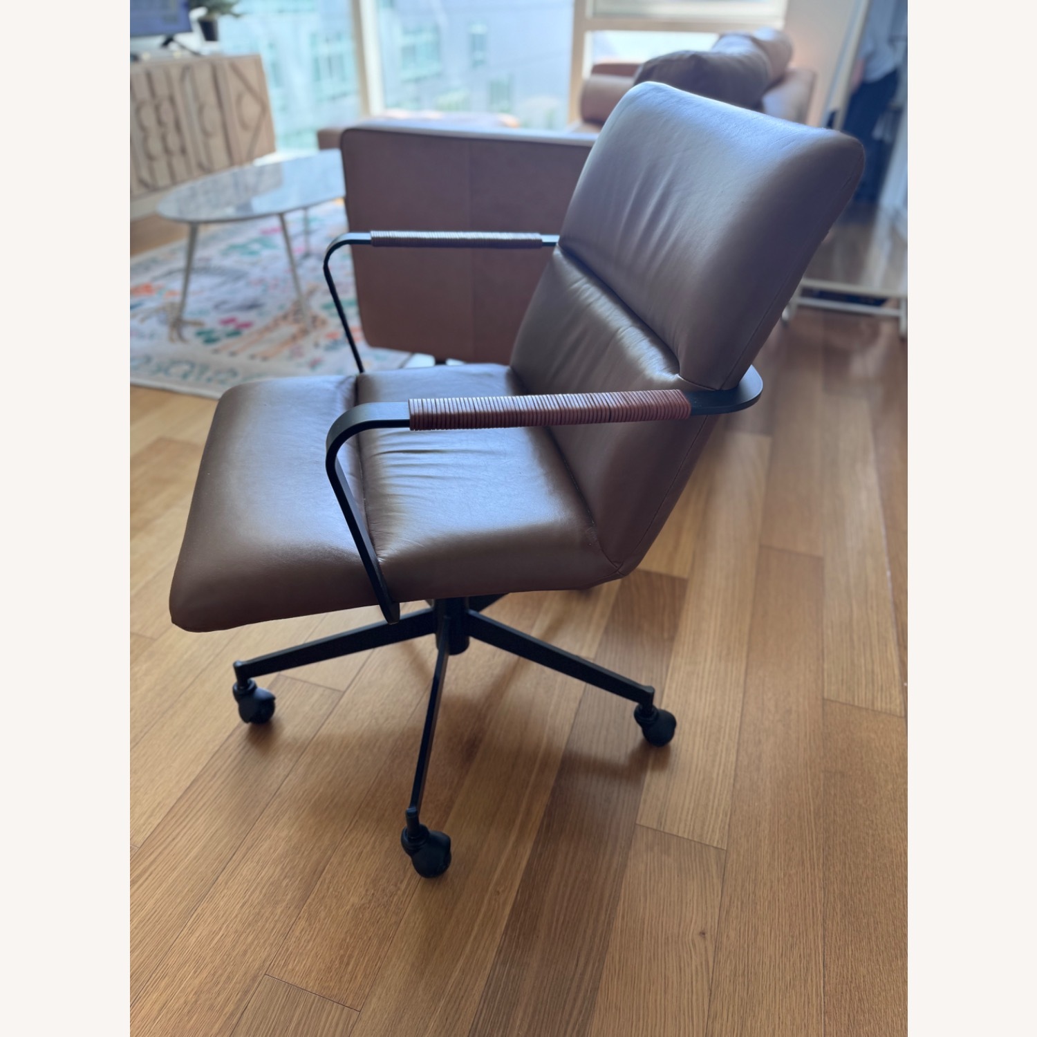 West Elm Cooper Mid-Century Leather Swivel Office Chair - image-2
