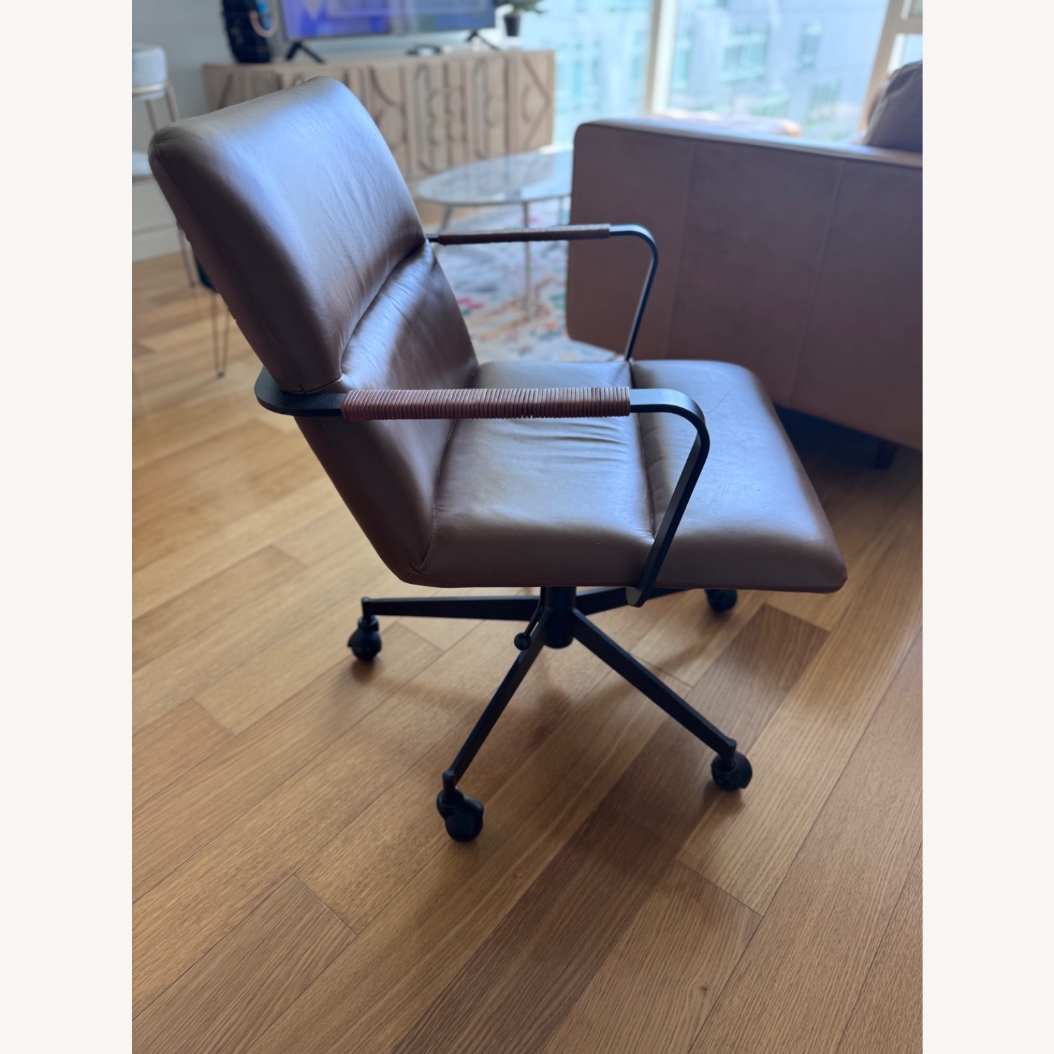 West Elm Cooper Mid-Century Leather Swivel Office Chair - image-3