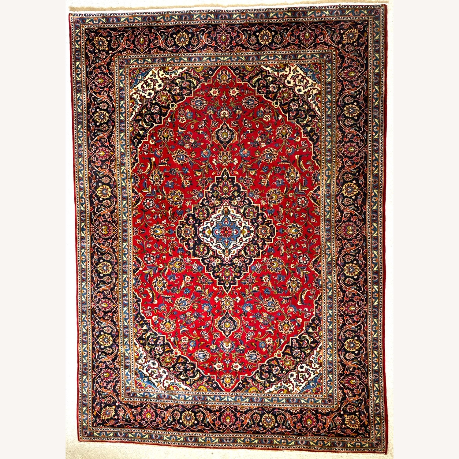 Vintage Handmade Kashan Red Wool Rug - 11' x 7.5' - image-0
