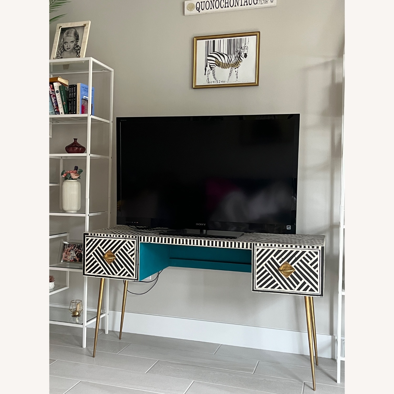 Bone-Inlay Desk / TV Console - image-1