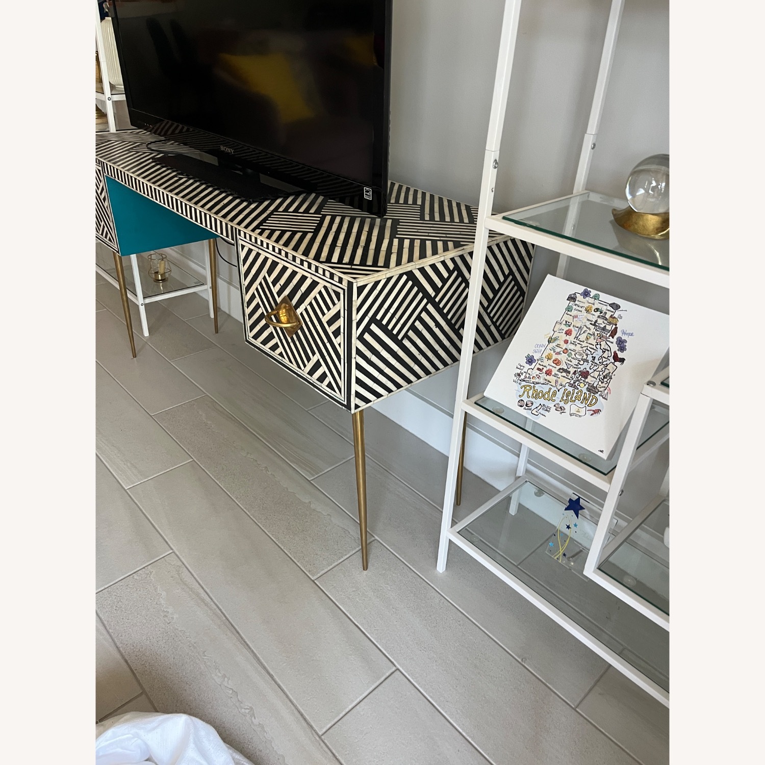 Bone-Inlay Desk / TV Console - image-2