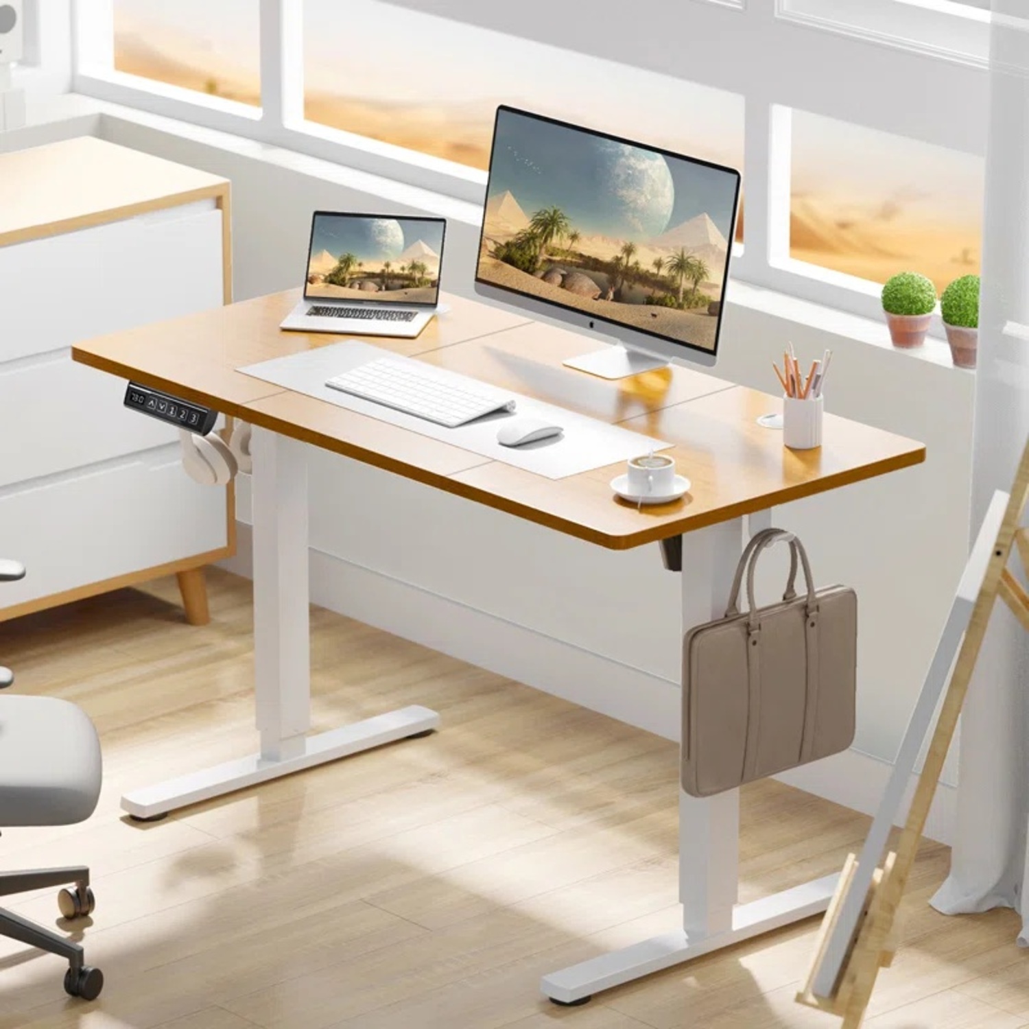 Wayfair Standing Desk - Natural Wood & White - image-5